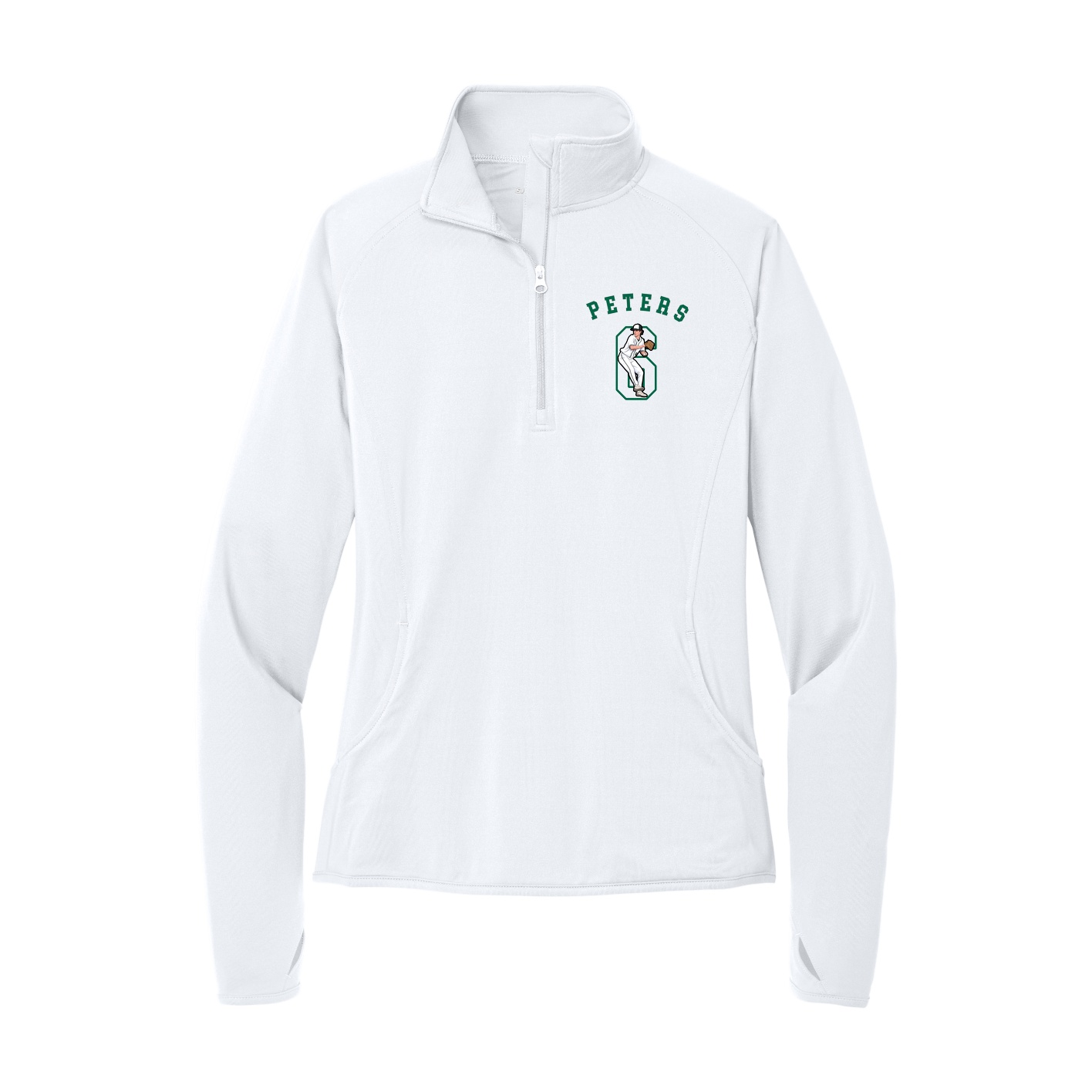 Women's Q-Zip Pullover — Shirsey Arch in White