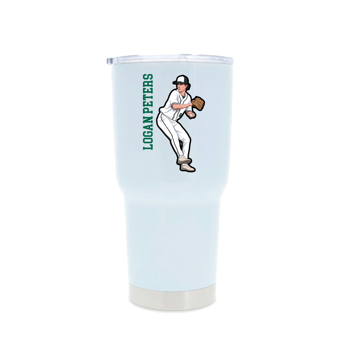 30oz Stainless Steel Tumbler — Name Vertical in White