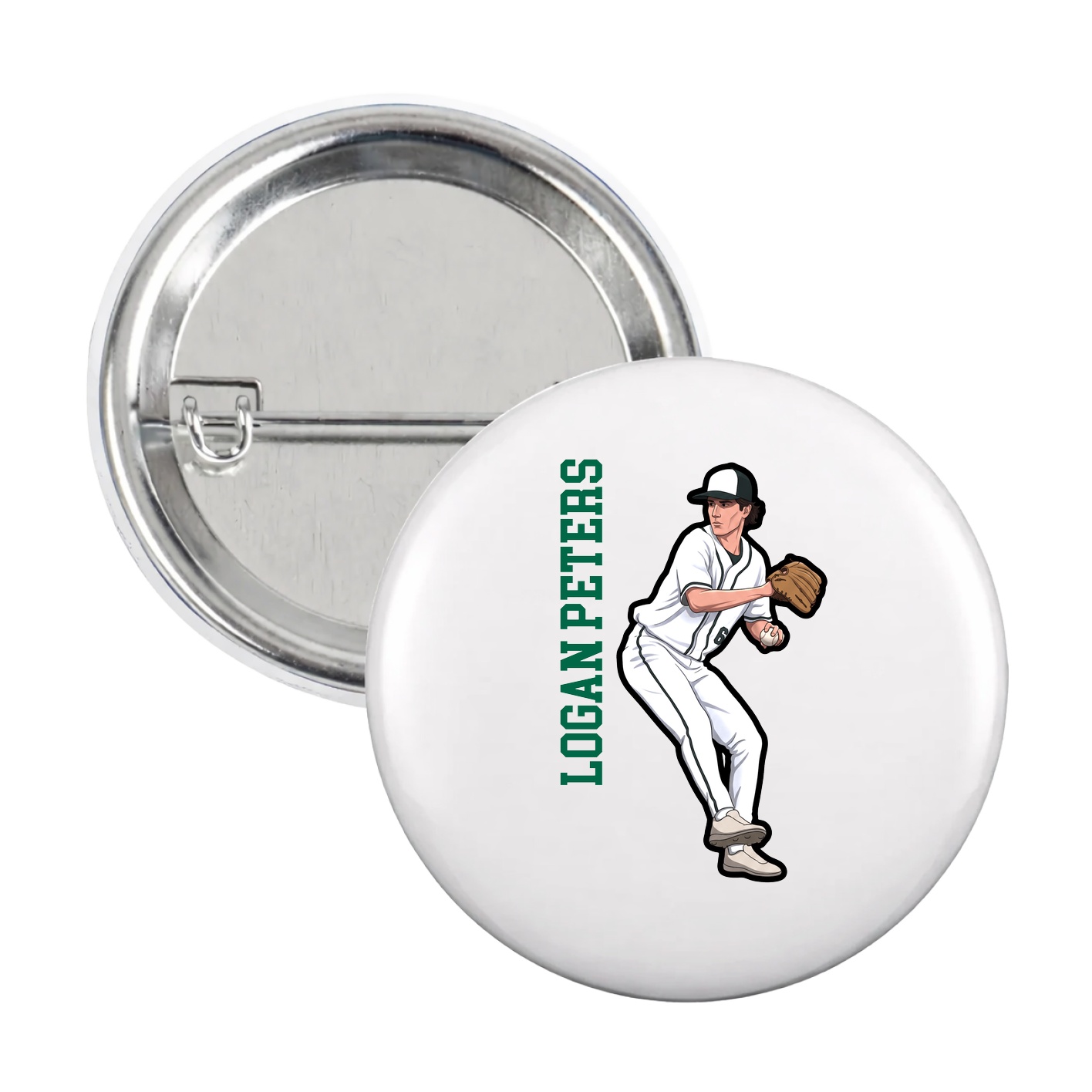 Game Day Button — Name Vertical in White