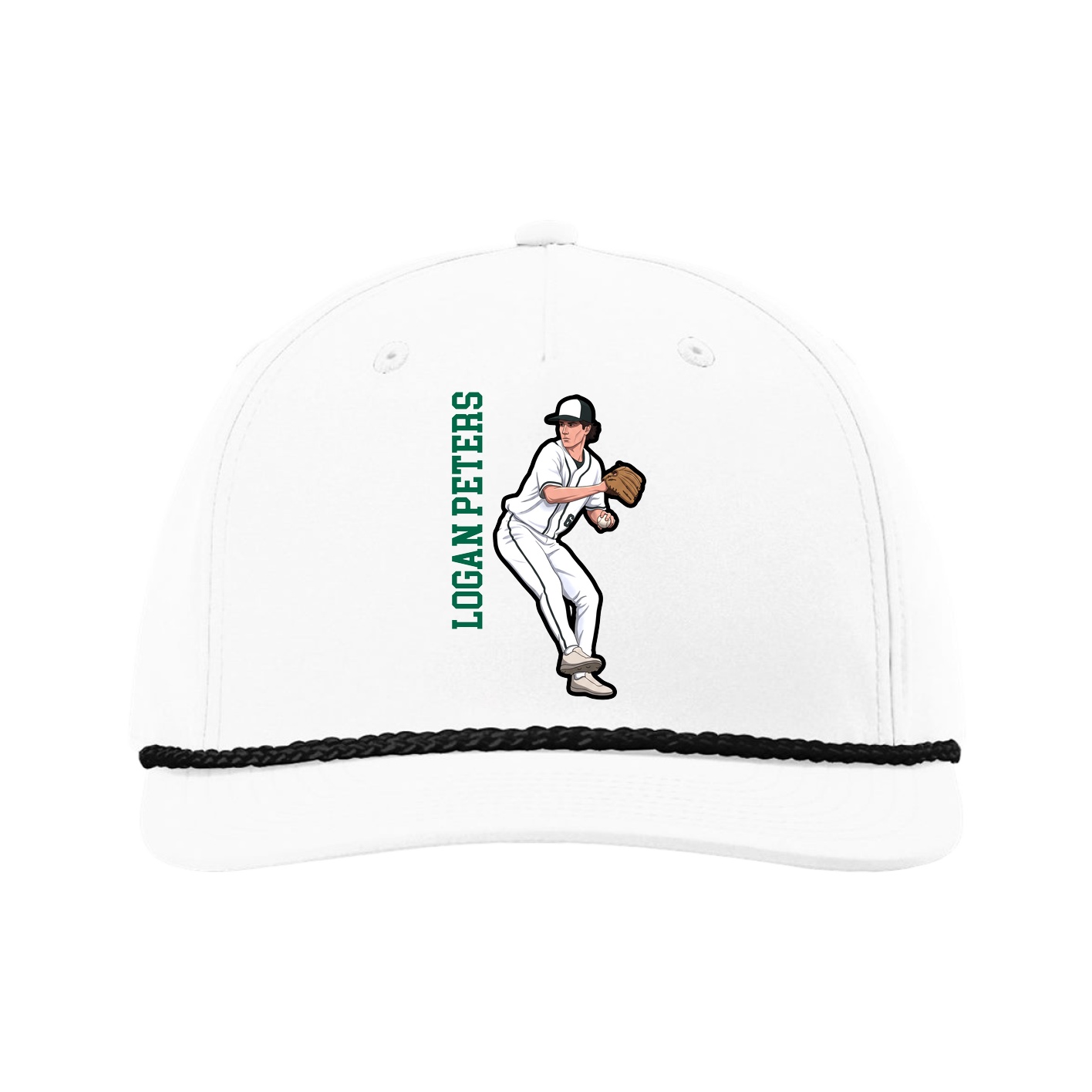 Five-Panel Classic Rope Cap — Name Vertical in White