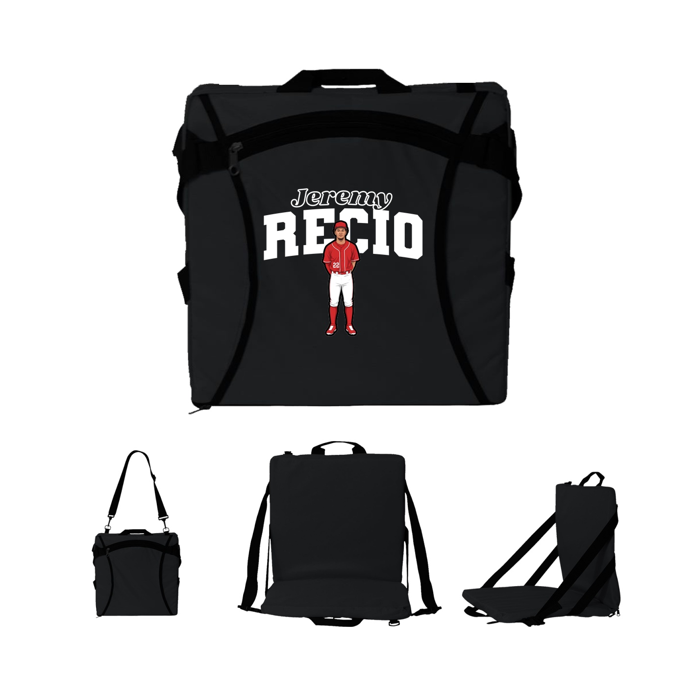 Folding Stadium Seat — Name Arch in Black