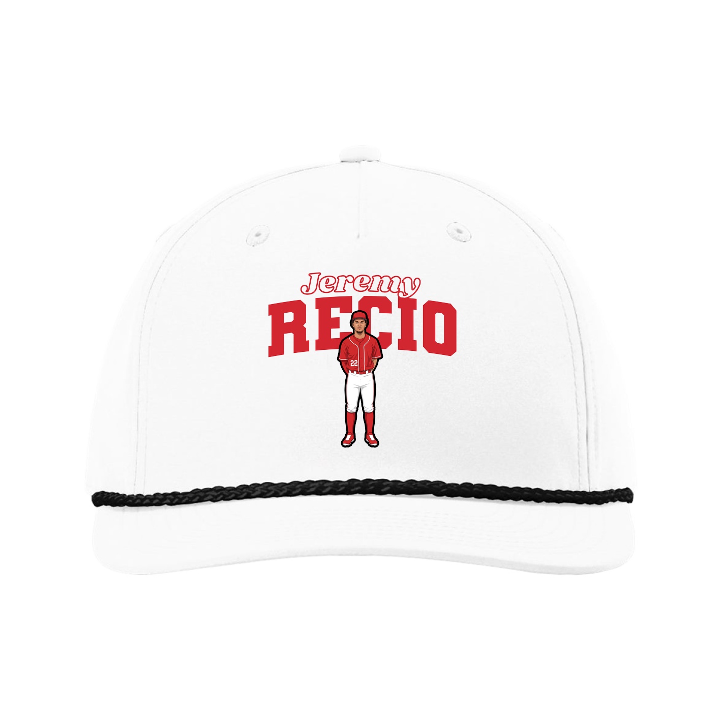 Five-Panel Classic Rope Cap — Name Arch in White