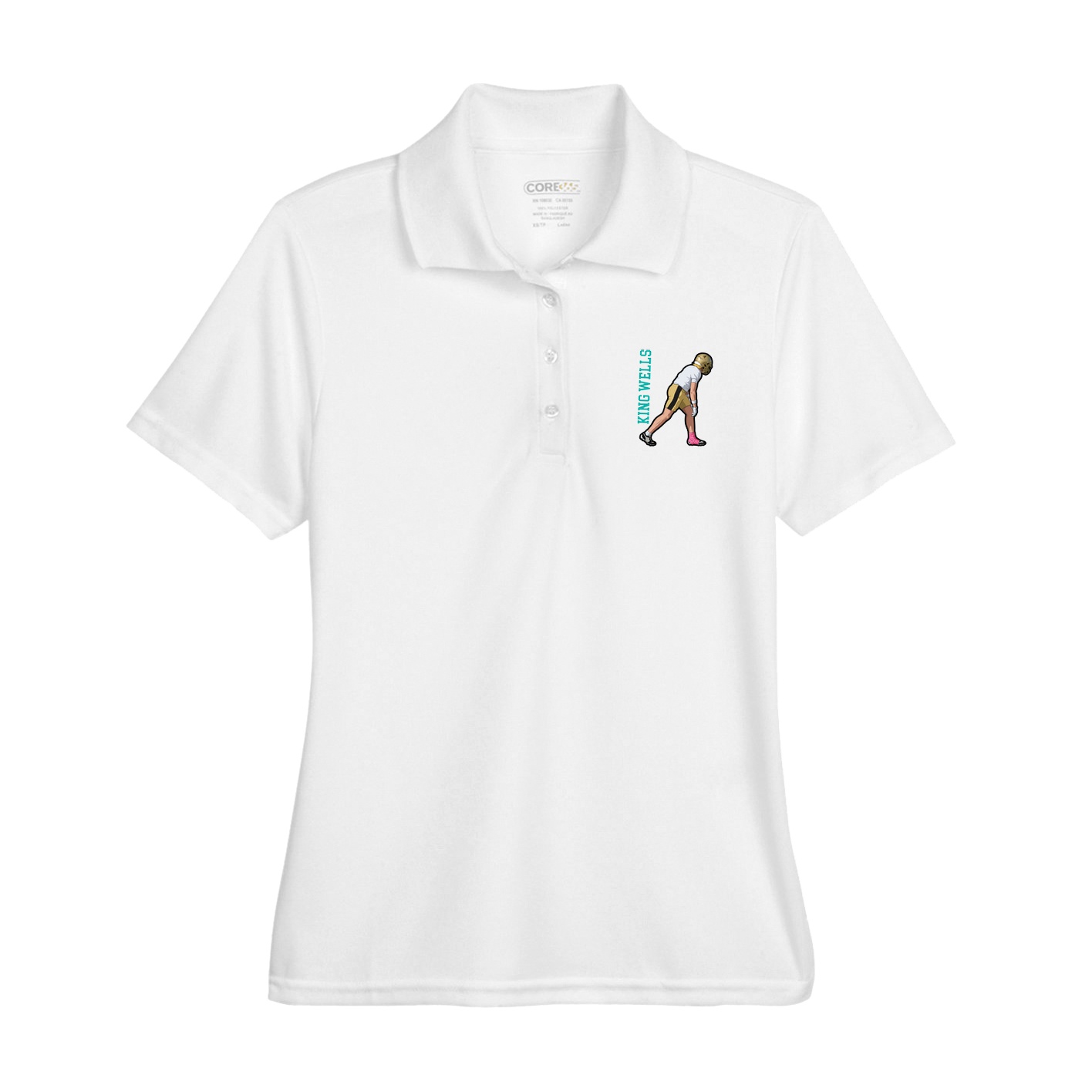 Womens Performance Polo — Name Vertical in White