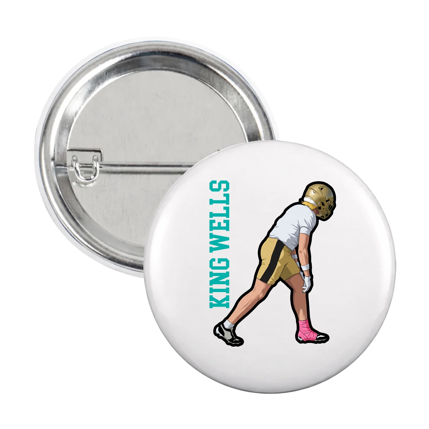 Game Day Button — Name Vertical in White