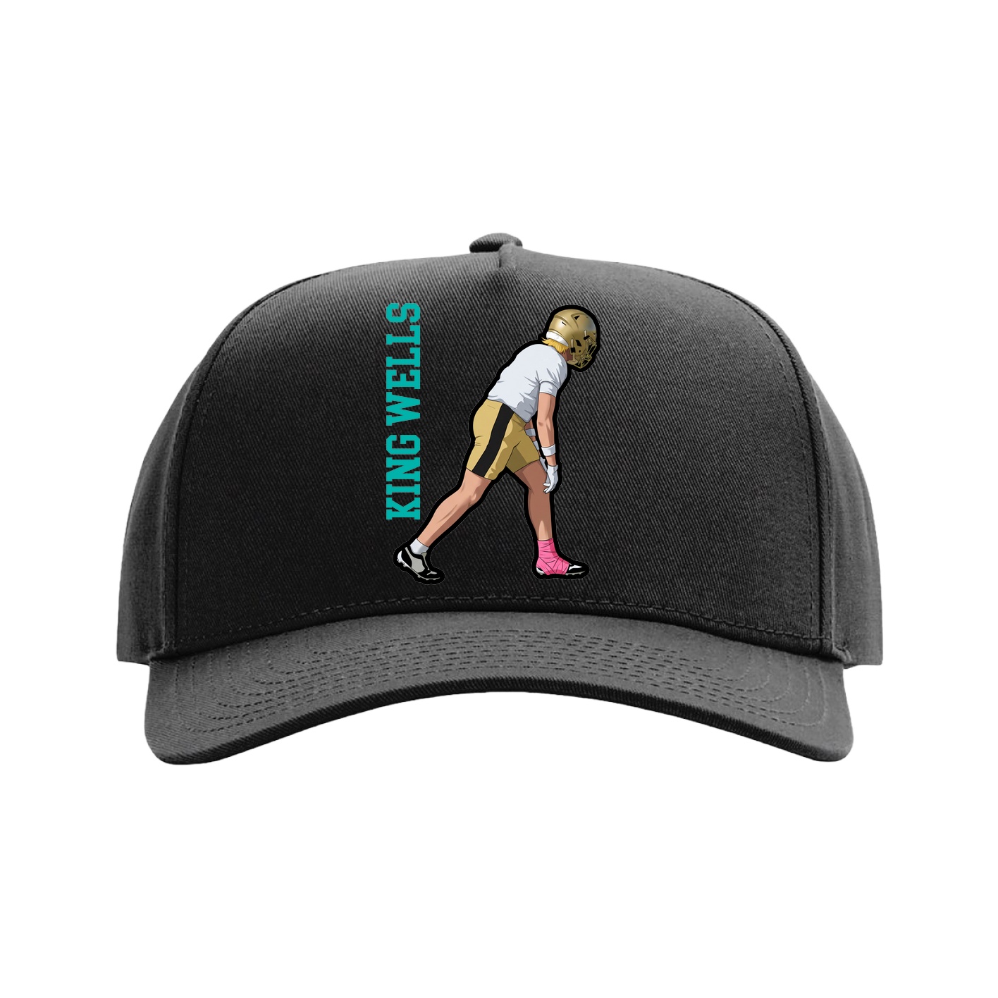 Full Fabric Five-Panel Champ Cap — Name Vertical in Black