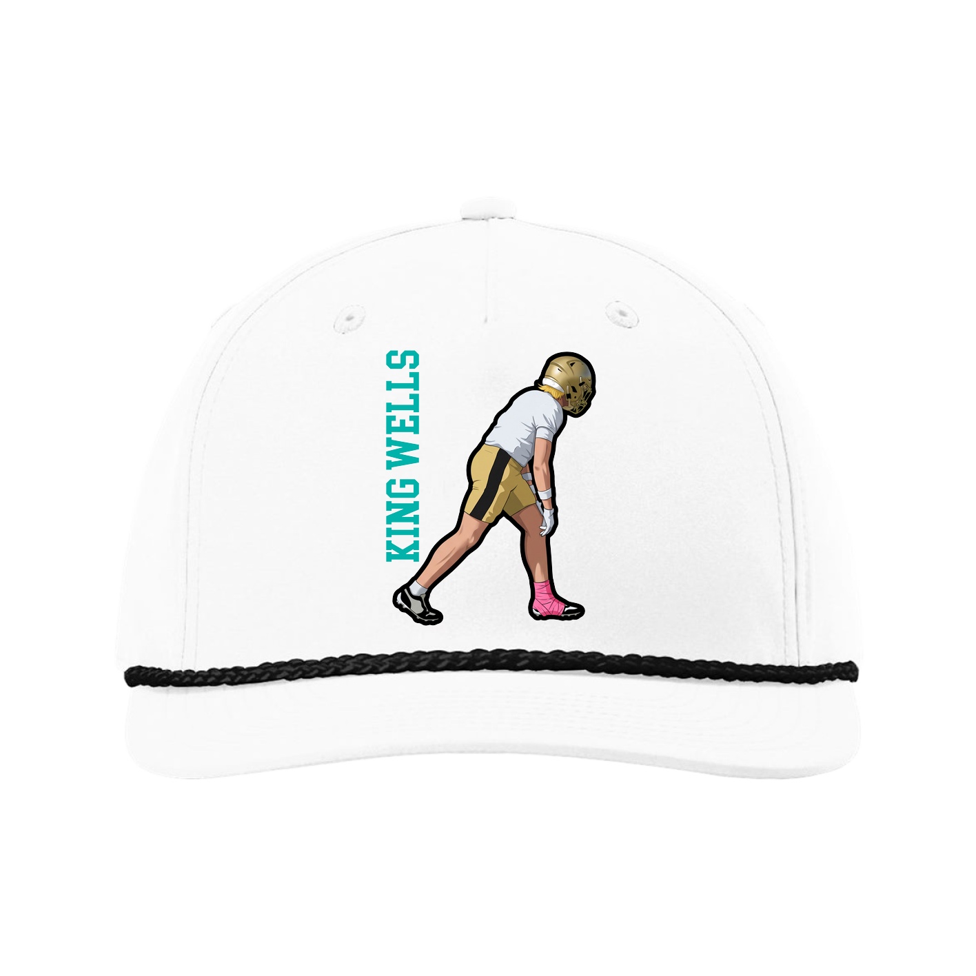 Five-Panel Classic Rope Cap — Name Vertical in White