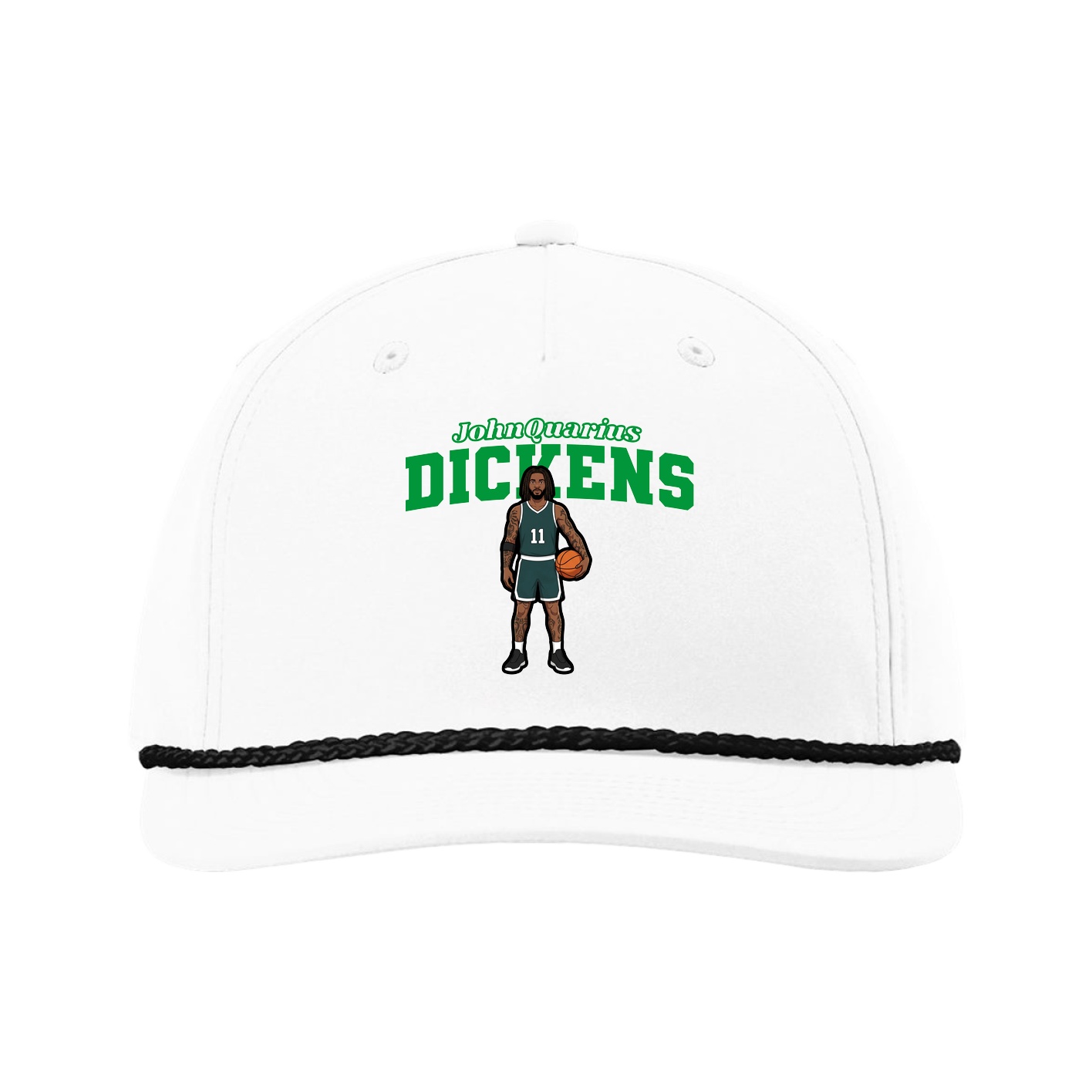 Five-Panel Classic Rope Cap — Name Arch in White