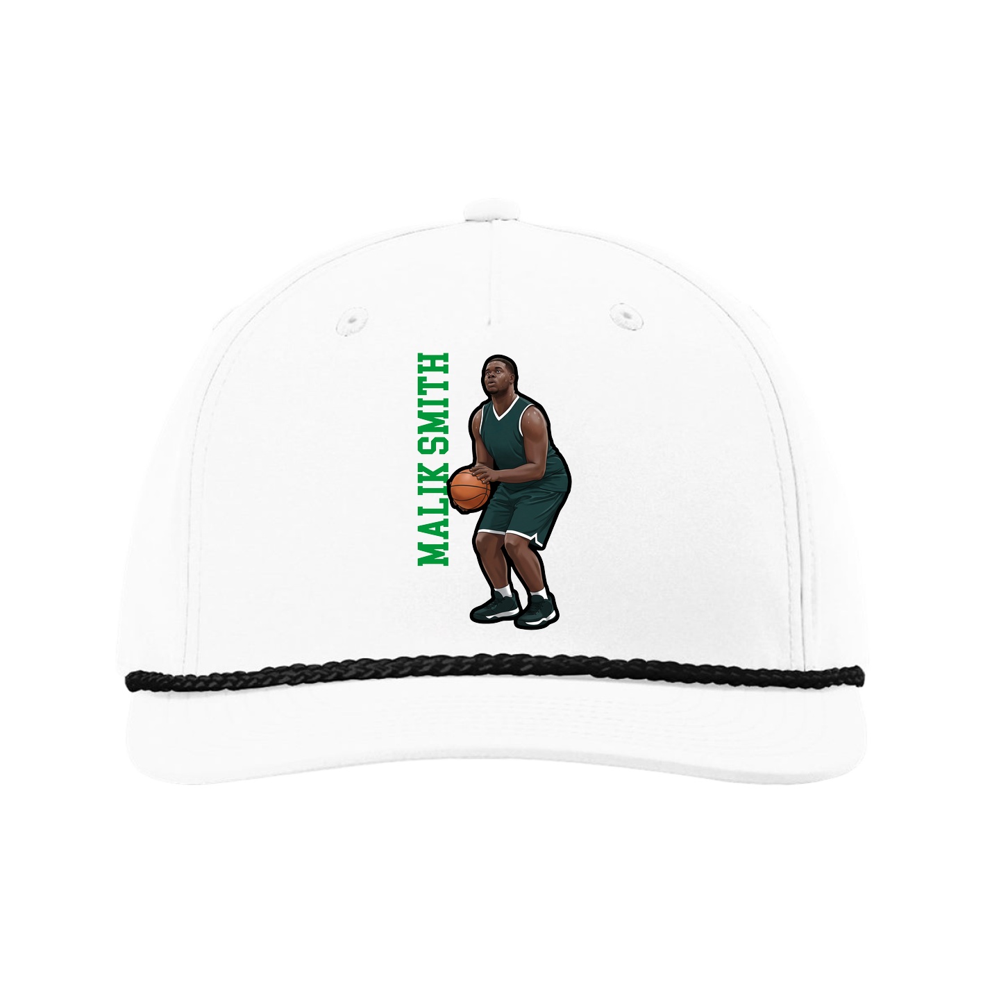 Five-Panel Classic Rope Cap — Name Vertical in White