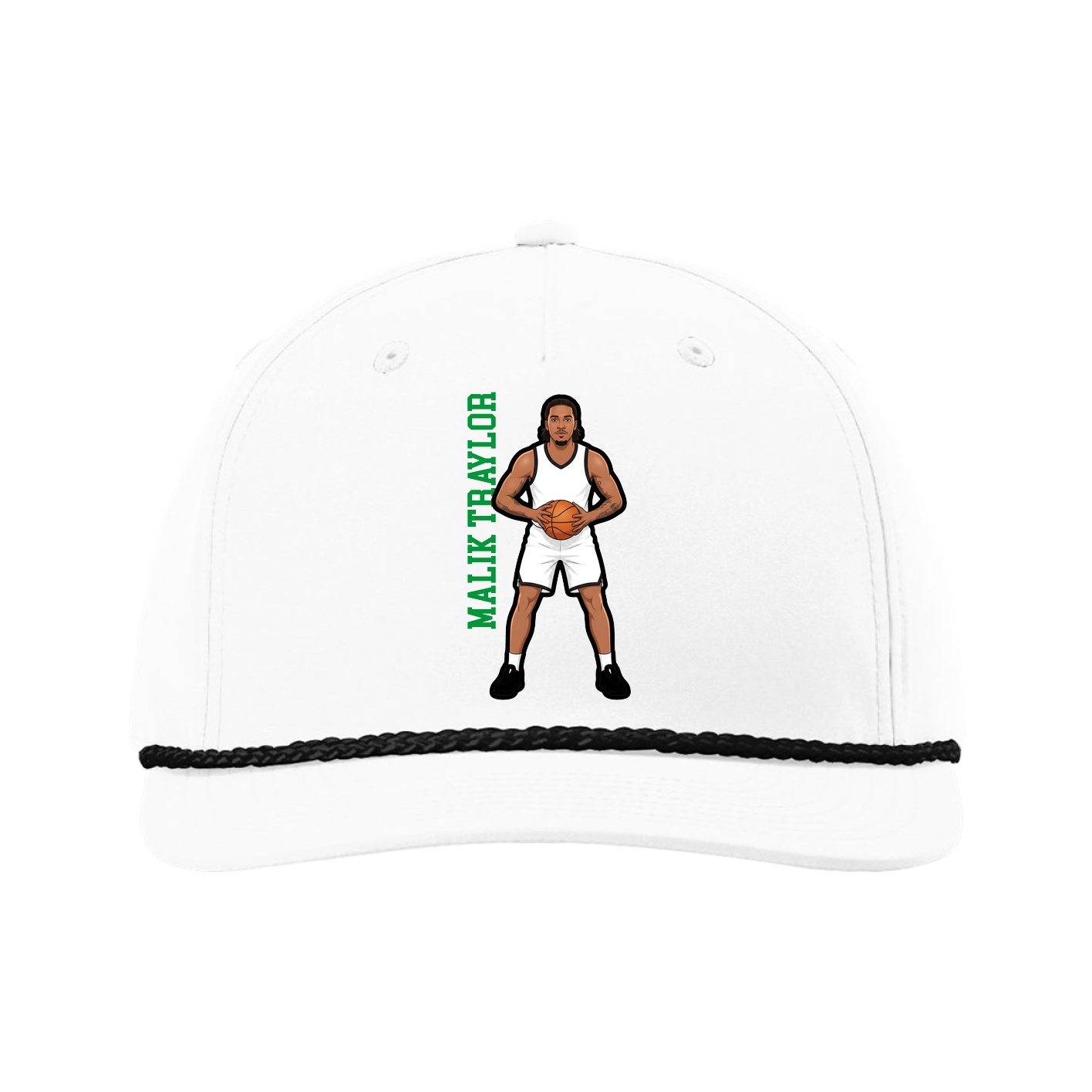 Five-Panel Classic Rope Cap — Name Vertical in White
