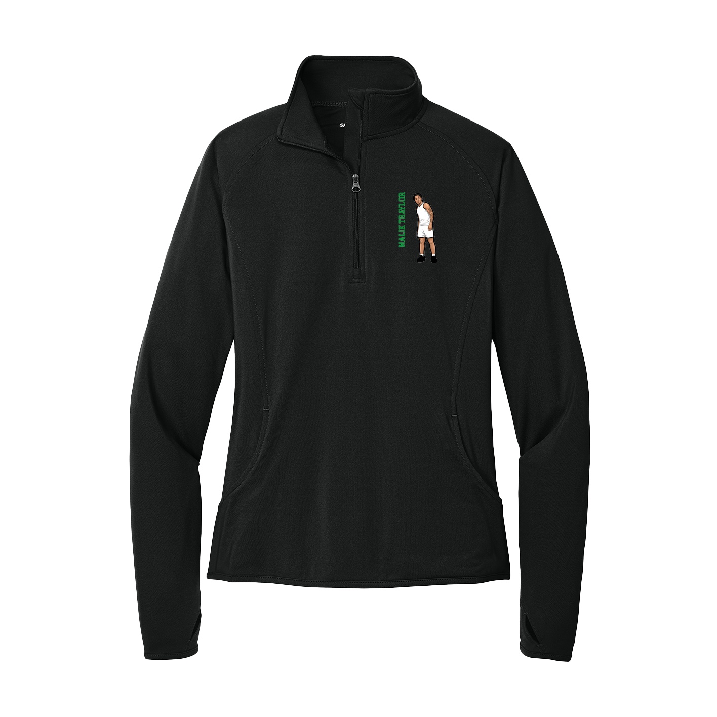 Women's Q-Zip Pullover — Name Vertical in Black