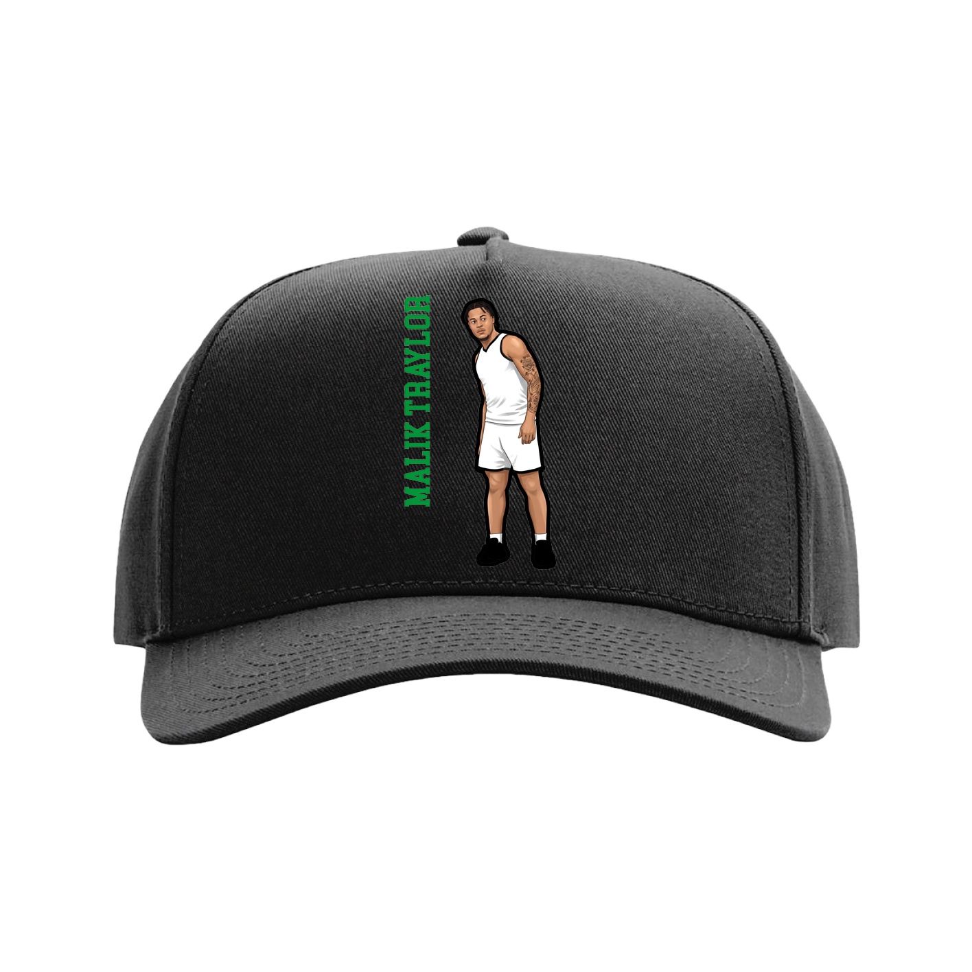 Full Fabric Five-Panel Champ Cap — Name Vertical in Black