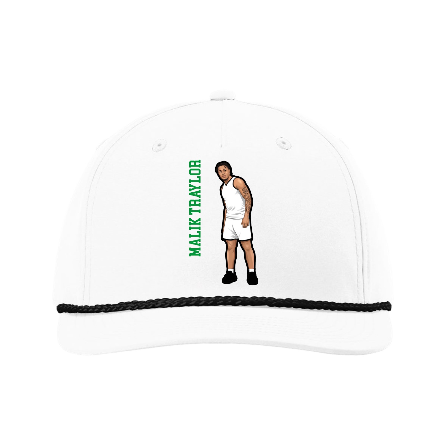 Five-Panel Classic Rope Cap — Name Vertical in White