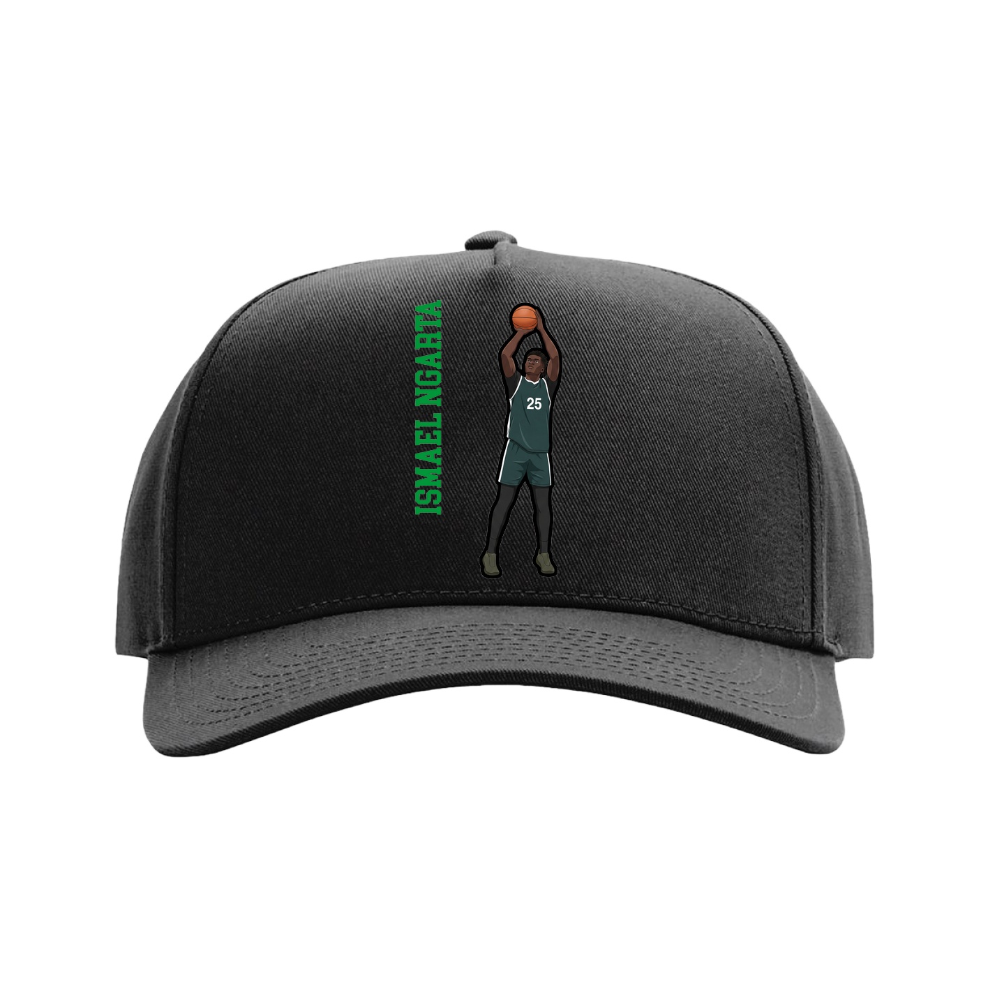 Full Fabric Five-Panel Champ Cap — Name Vertical in Black