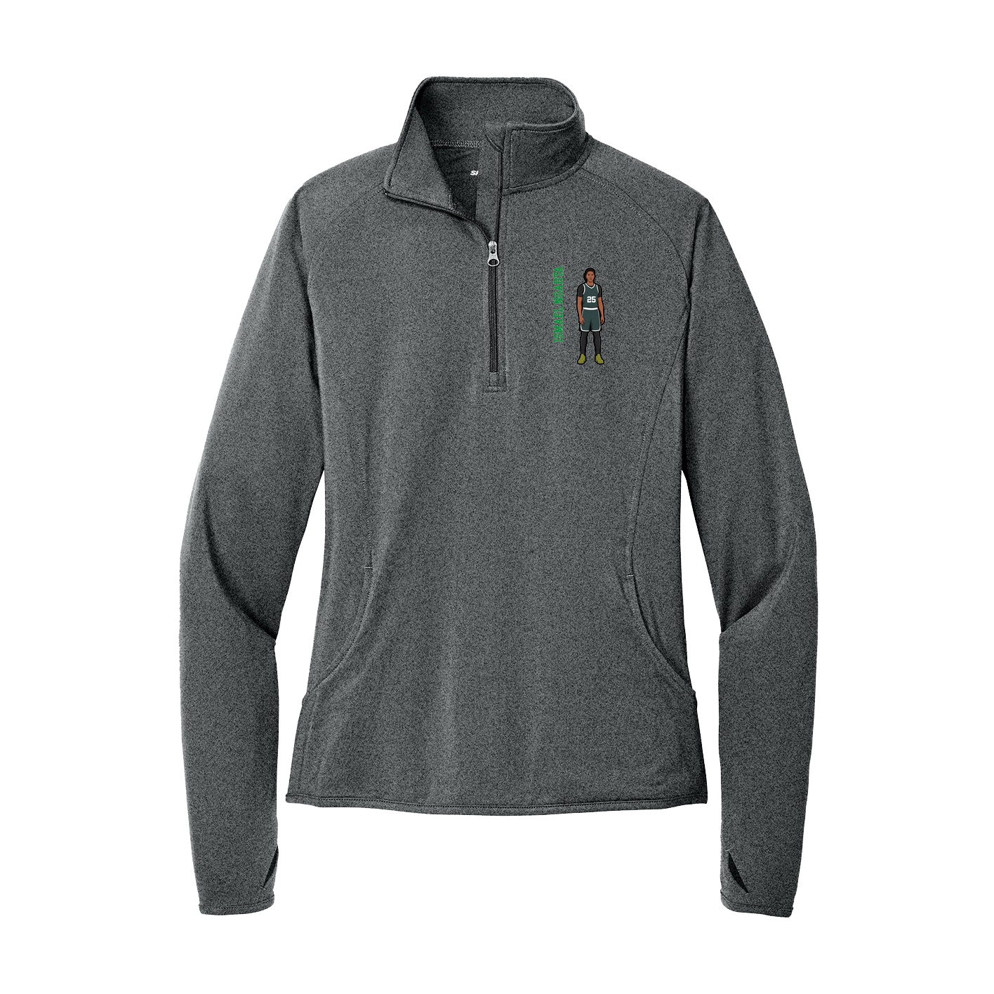 Women's Q-Zip Pullover — Name Vertical in Grey