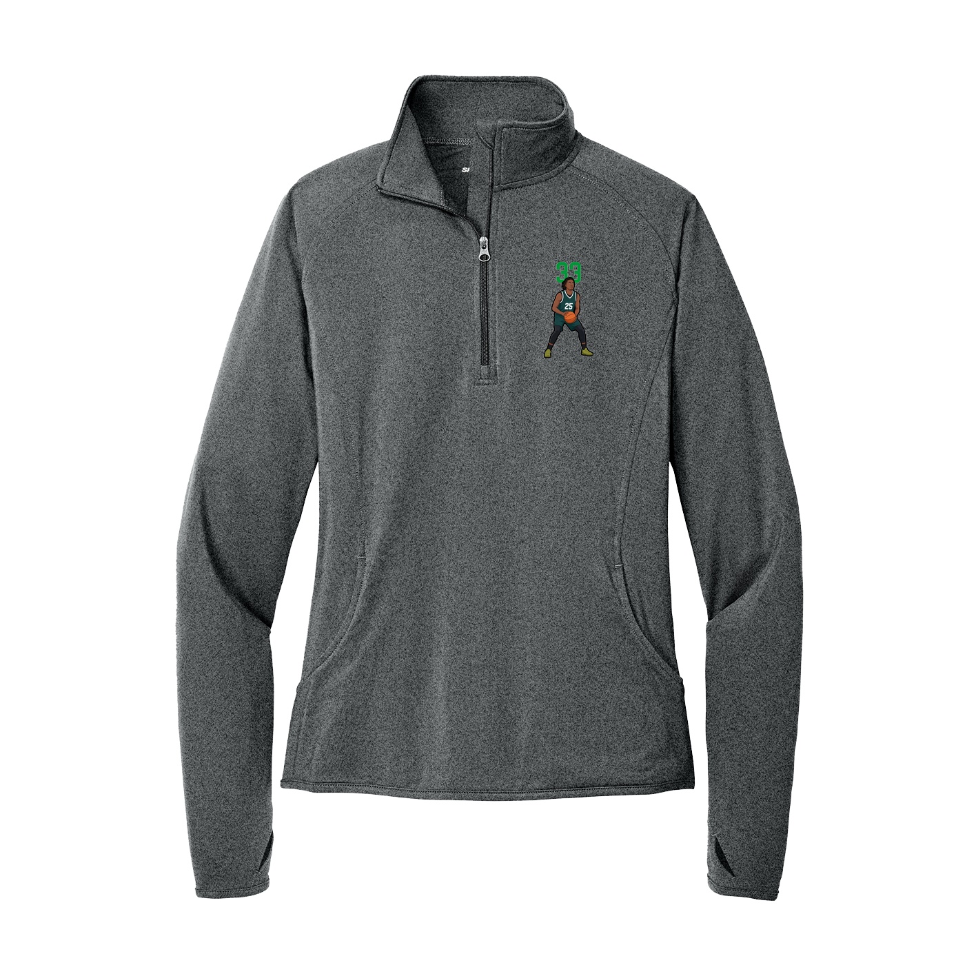 Women's Q-Zip Pullover — Number Top in Grey