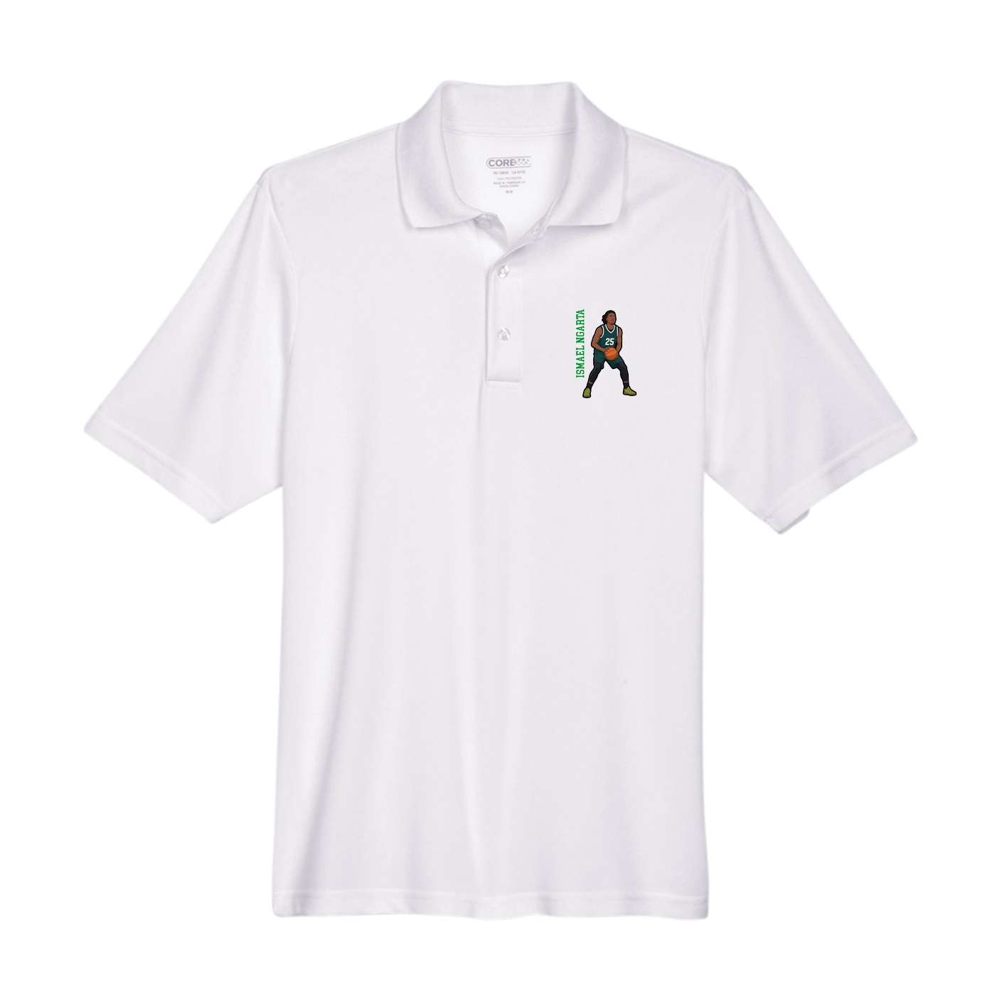 Performance Polo — Name Vertical in White