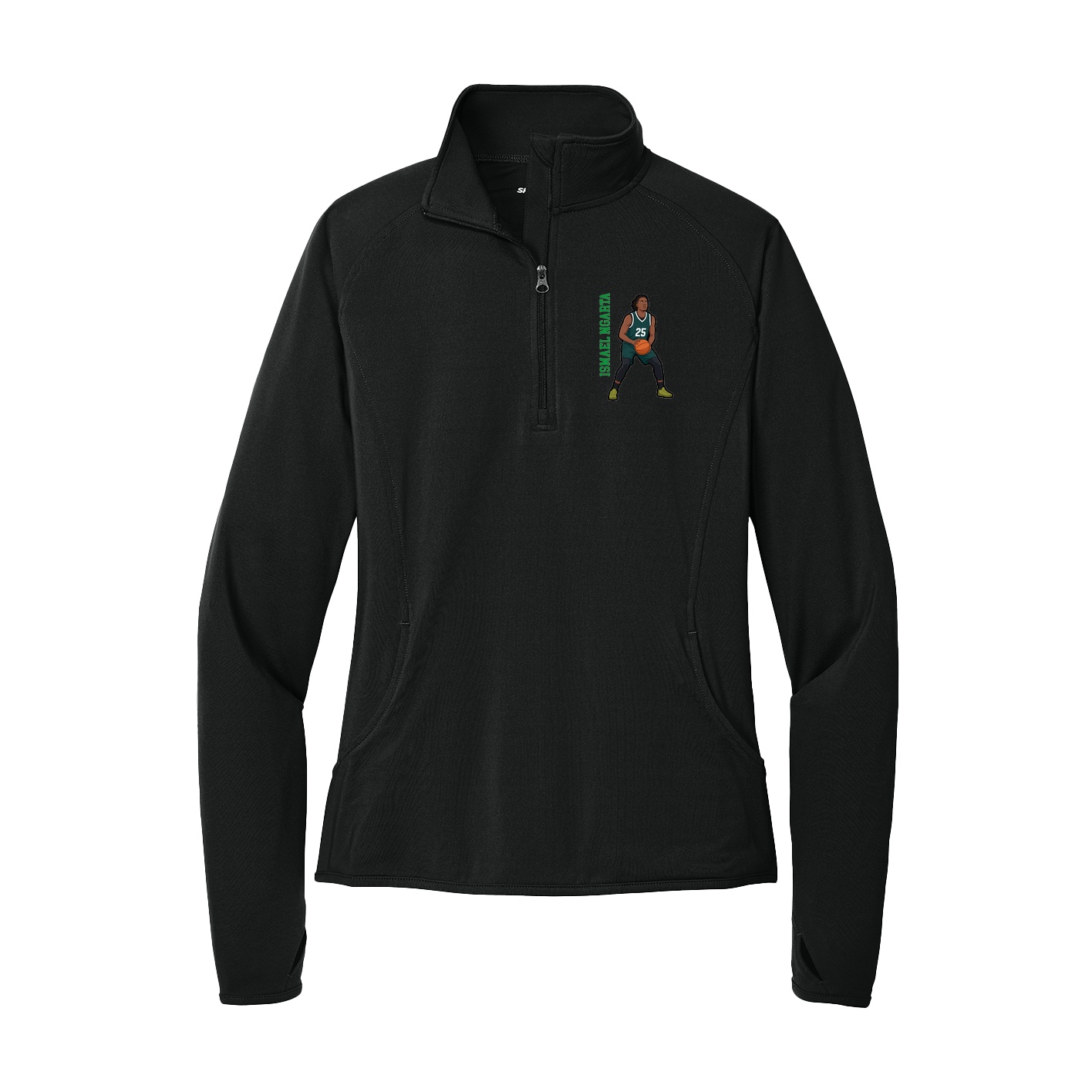 Women's Q-Zip Pullover — Name Vertical in Black