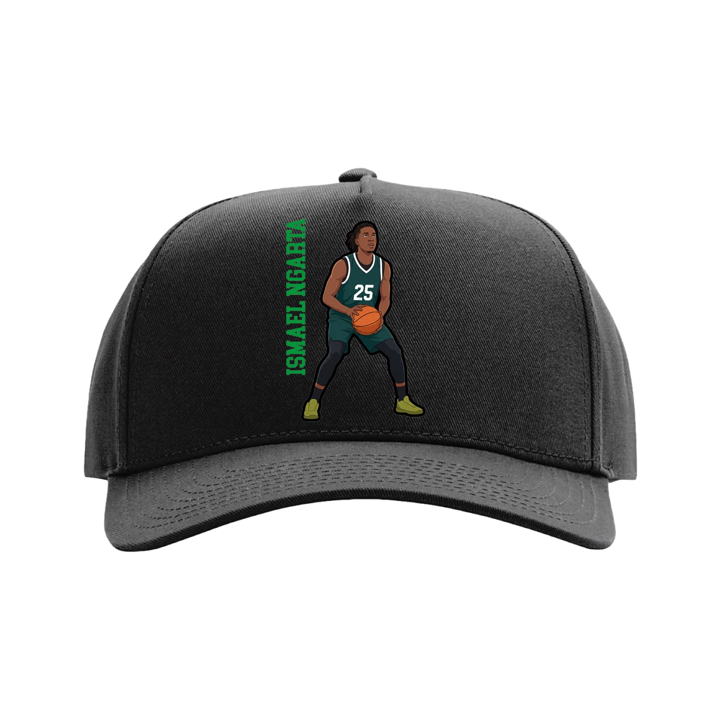 Full Fabric Five-Panel Champ Cap — Name Vertical in Black