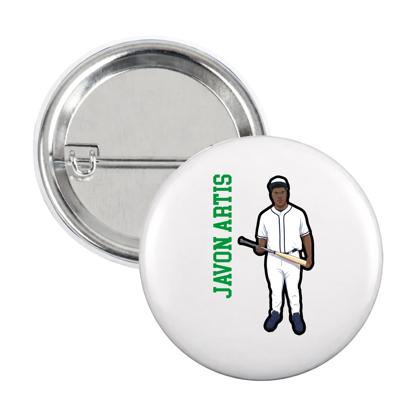 Game Day Button — Name Vertical in White