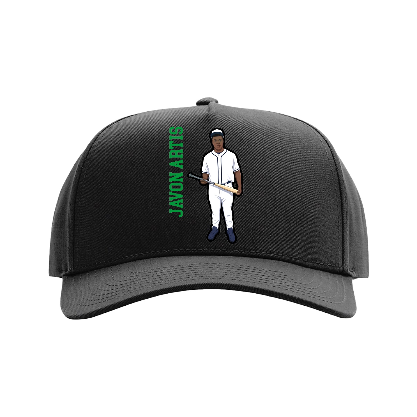 Full Fabric Five-Panel Champ Cap — Name Vertical in Black