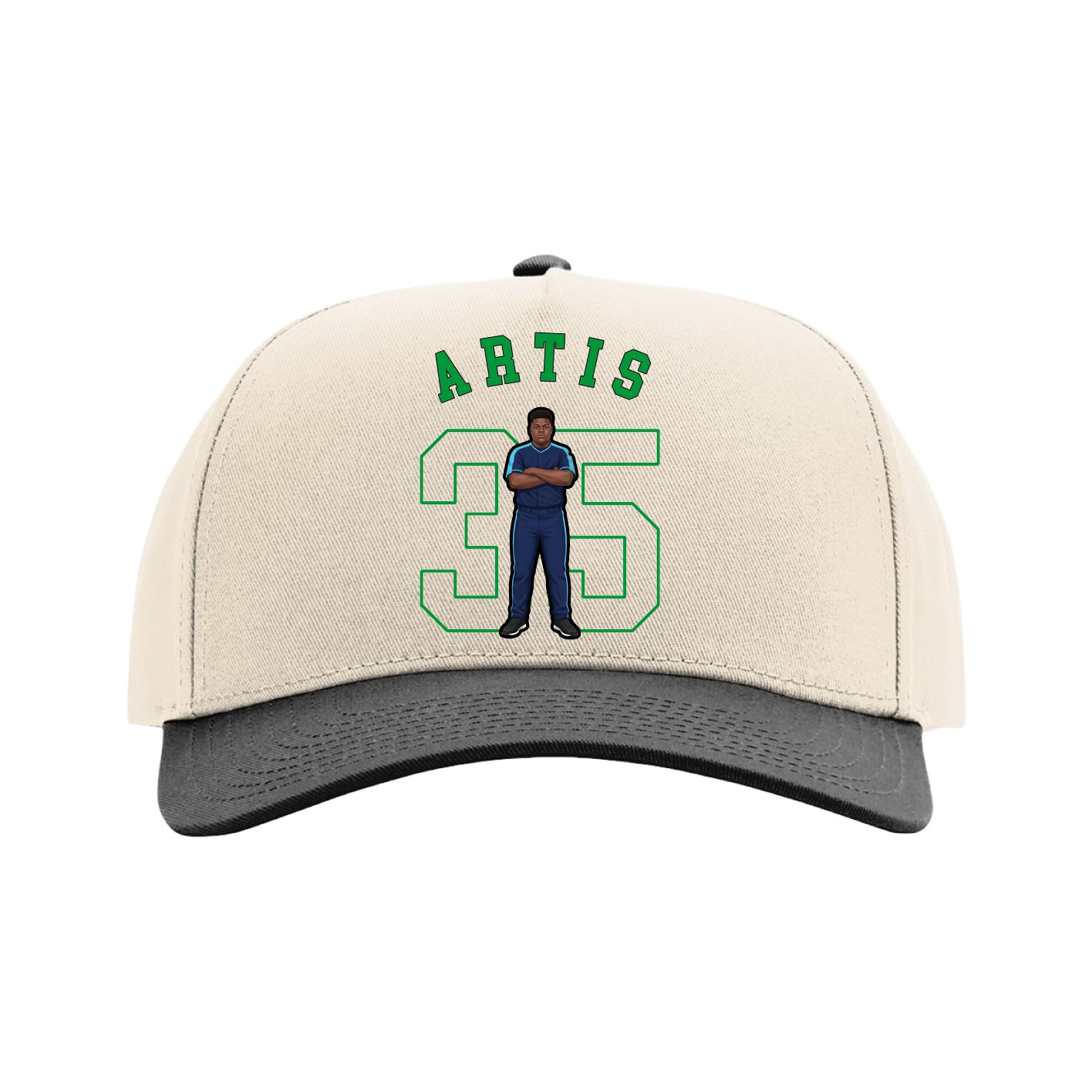 Full Fabric Five-Panel Champ Cap — Shirsey Arch in Cream/Black