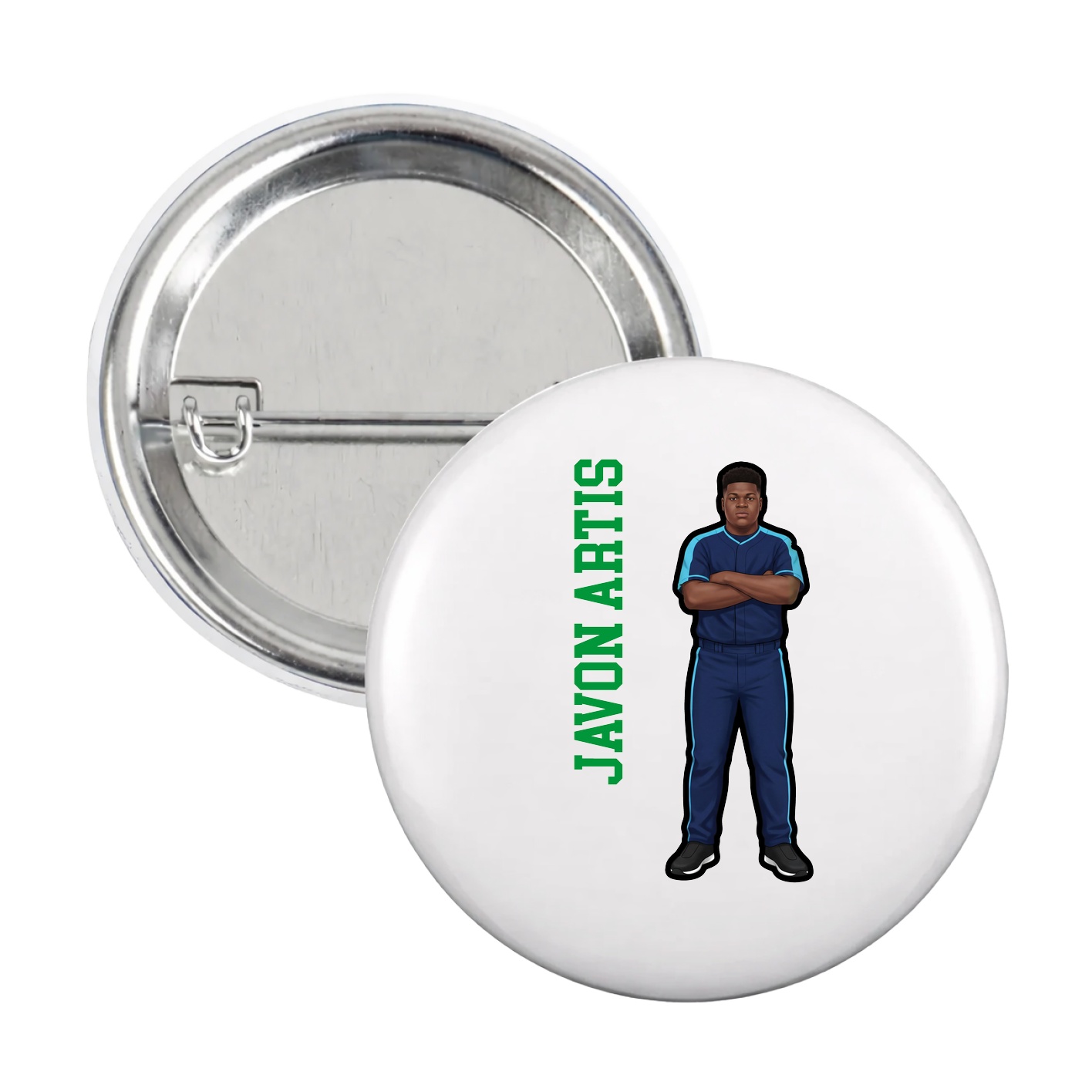 Game Day Button — Name Vertical in White