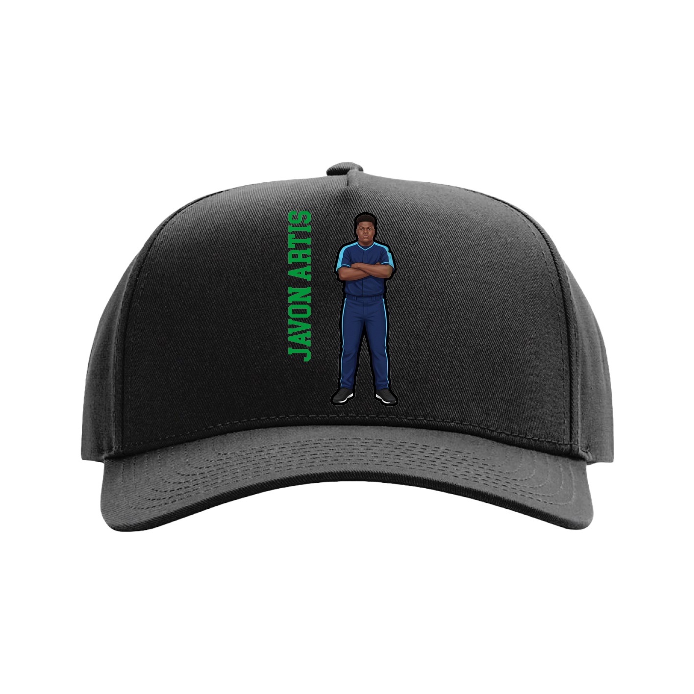 Full Fabric Five-Panel Champ Cap — Name Vertical in Black