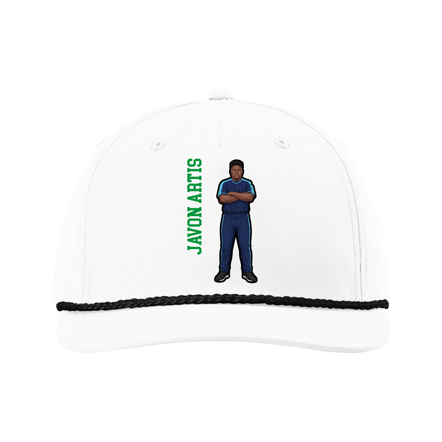 Five-Panel Classic Rope Cap — Name Vertical in White