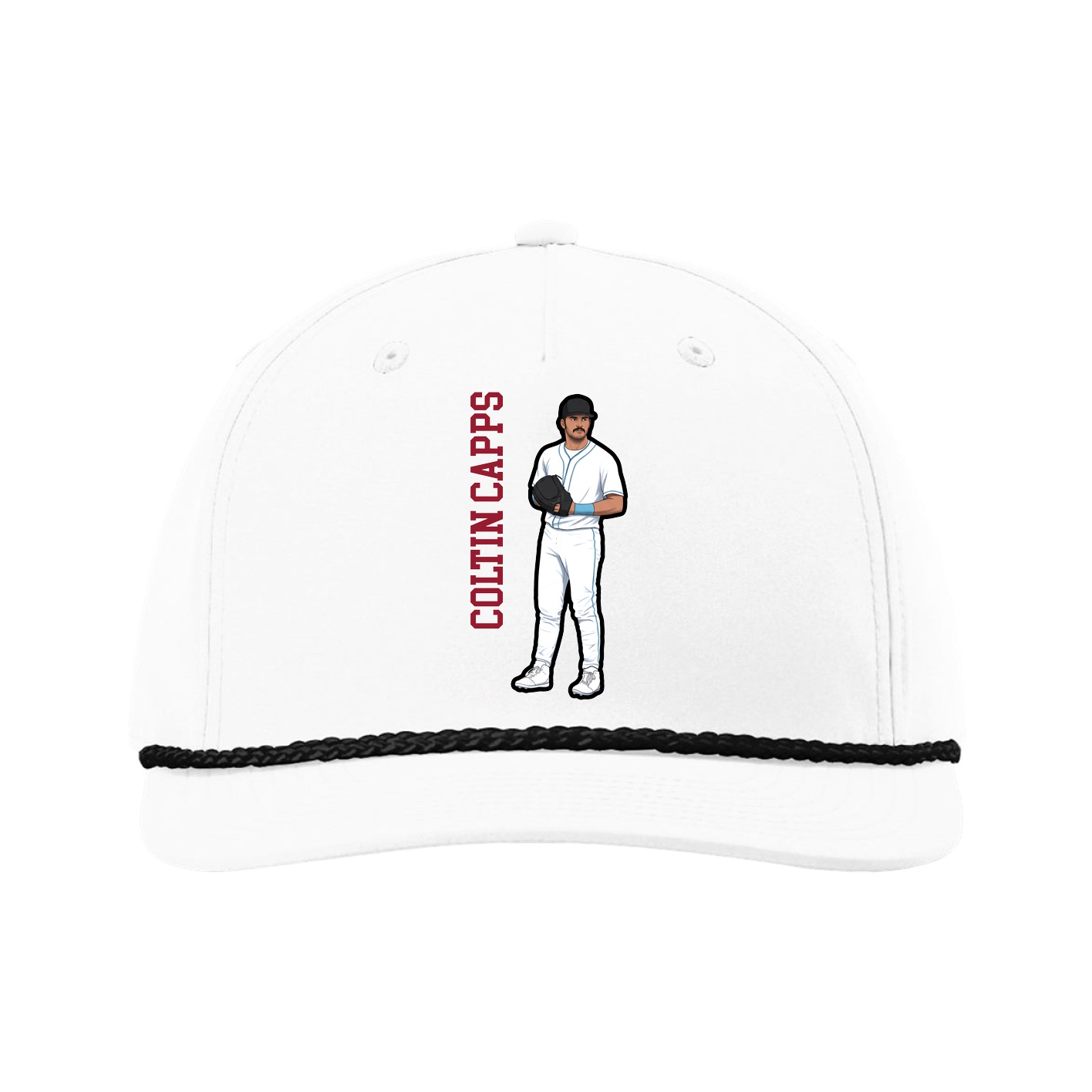 Five-Panel Classic Rope Cap — Name Vertical in White