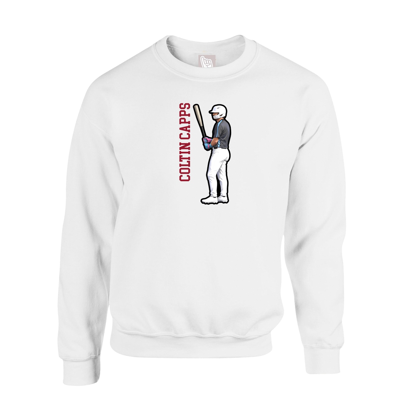 Fleece Crew — Name Vertical in White