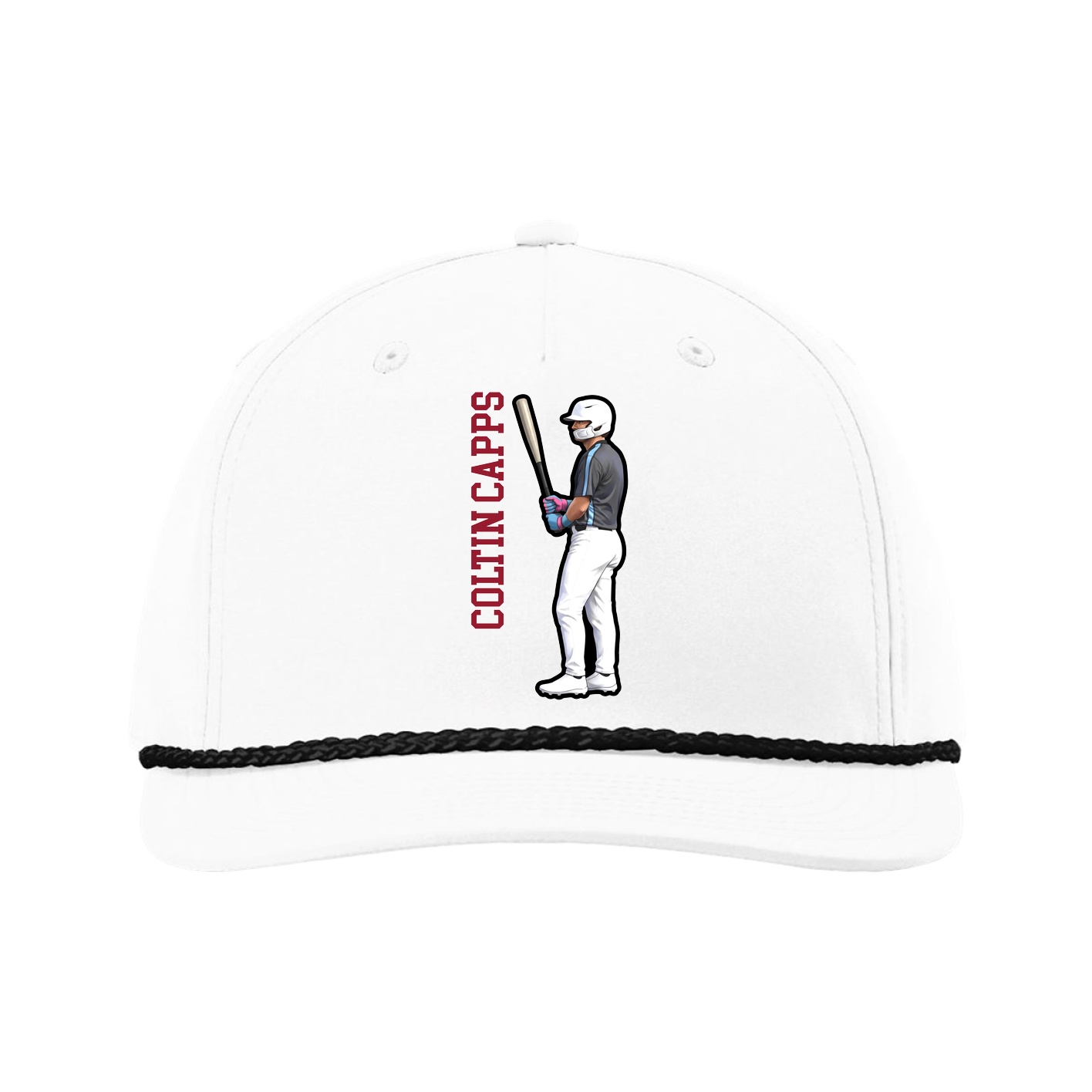 Five-Panel Classic Rope Cap — Name Vertical in White