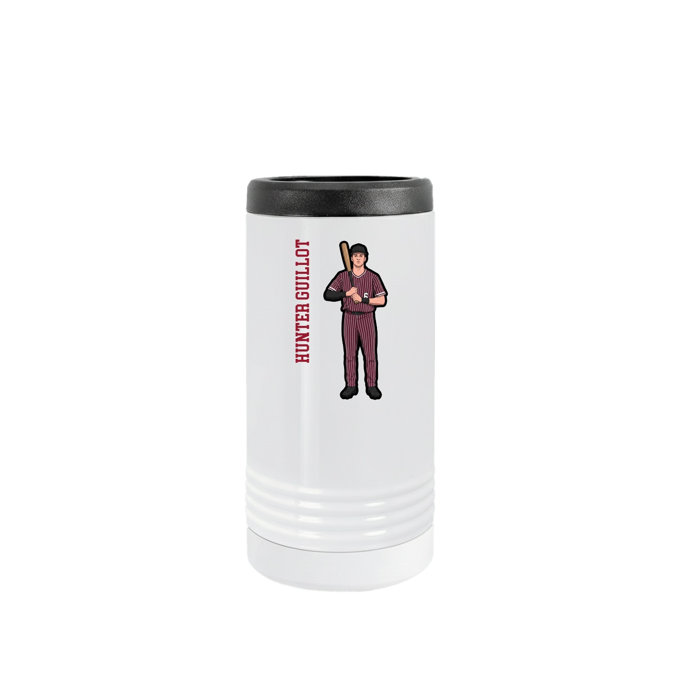 Slim Beverage Holder — Name Vertical in White