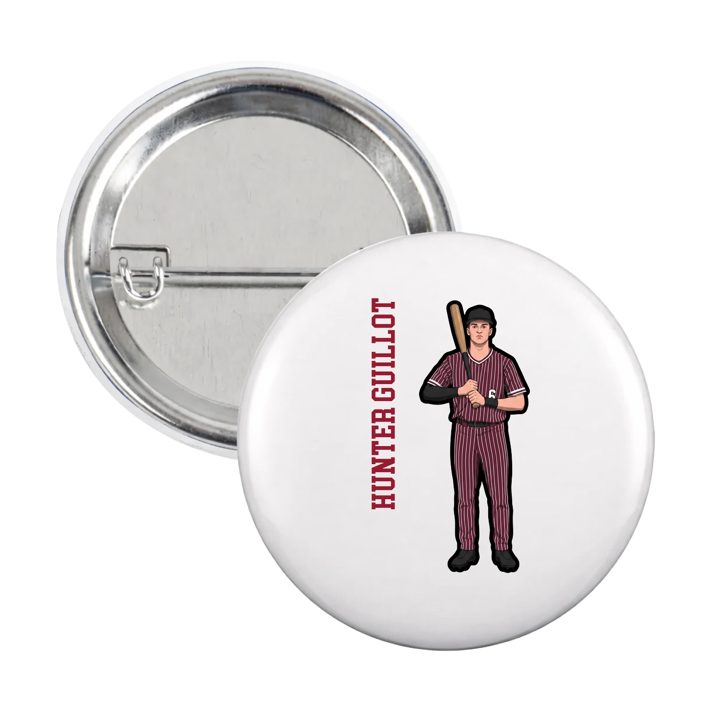 Game Day Button — Name Vertical in White