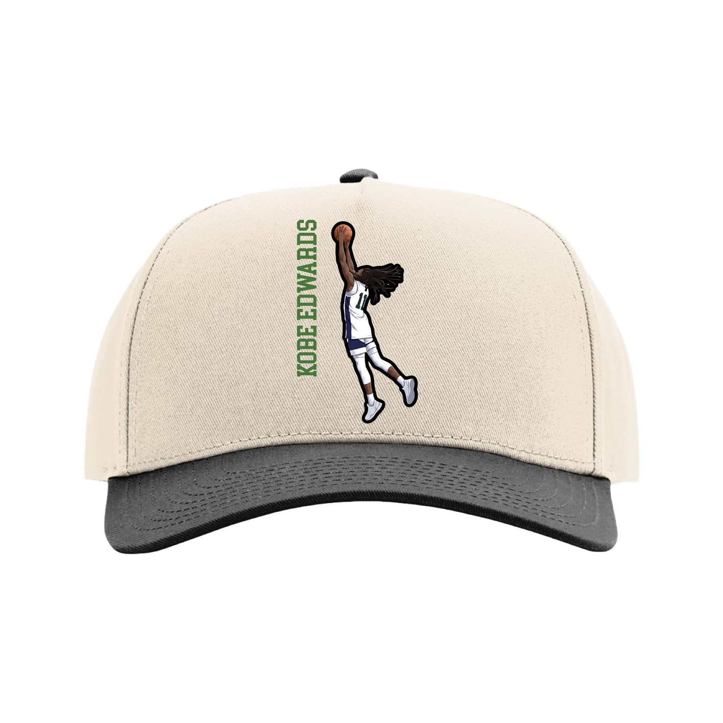 Full Fabric Five-Panel Champ Cap — Name Vertical in Cream/Black