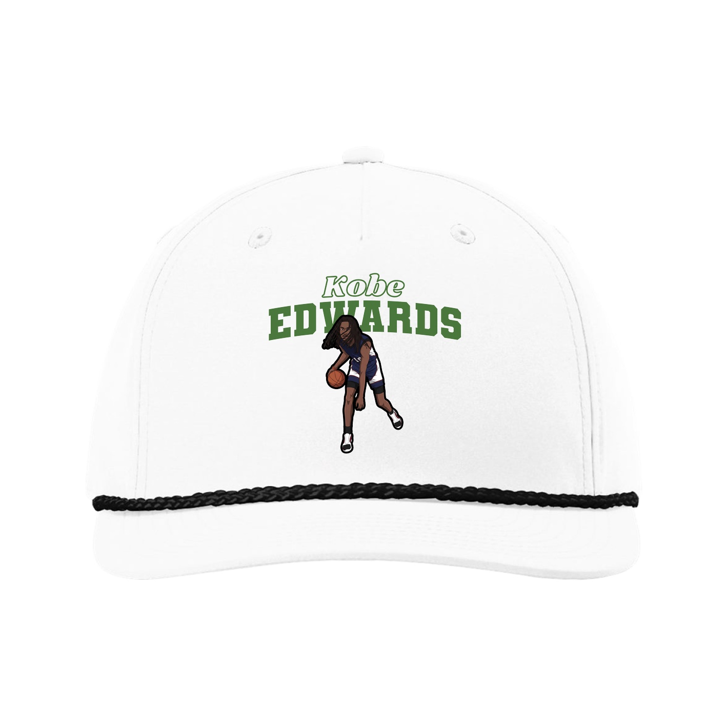 Five-Panel Classic Rope Cap — Name Arch in White