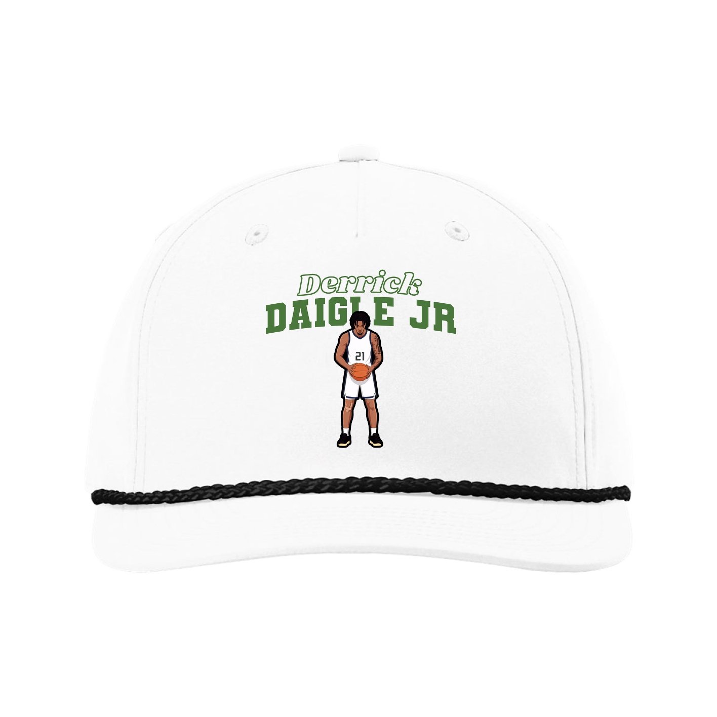 Five-Panel Classic Rope Cap — Name Arch in White
