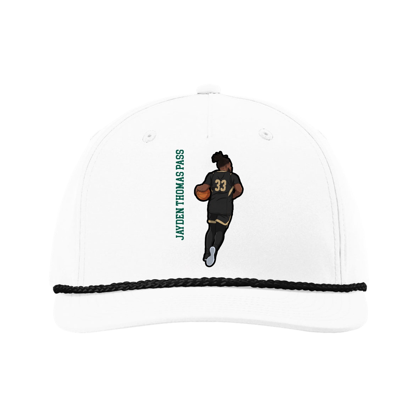 Five-Panel Classic Rope Cap — Name Vertical in White