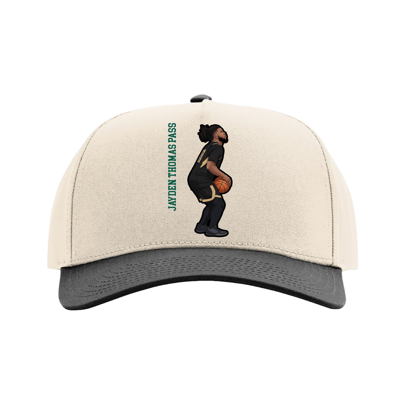 Full Fabric Five-Panel Champ Cap — Name Vertical in Cream/Black