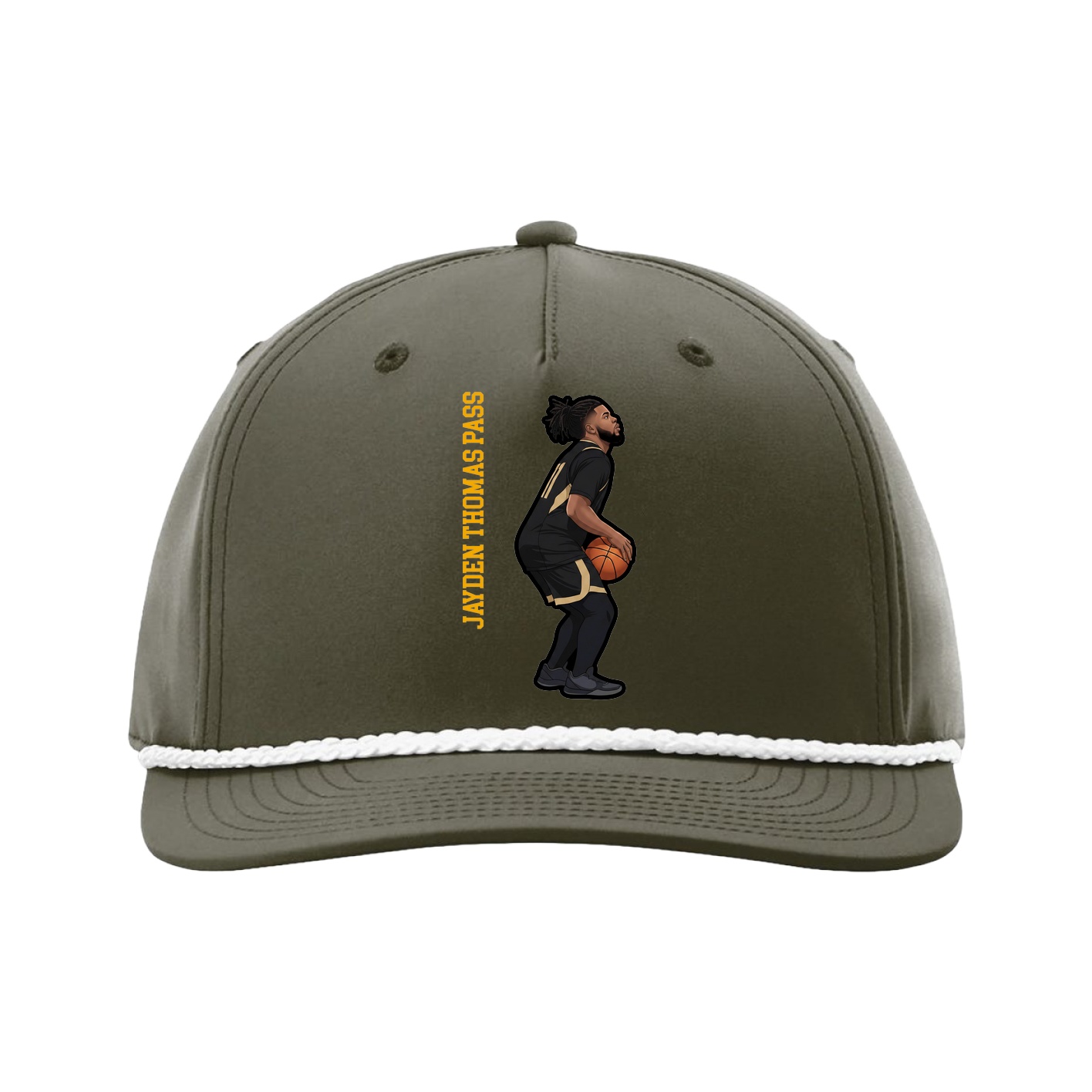 Five-Panel Classic Rope Cap — Name Vertical in Green