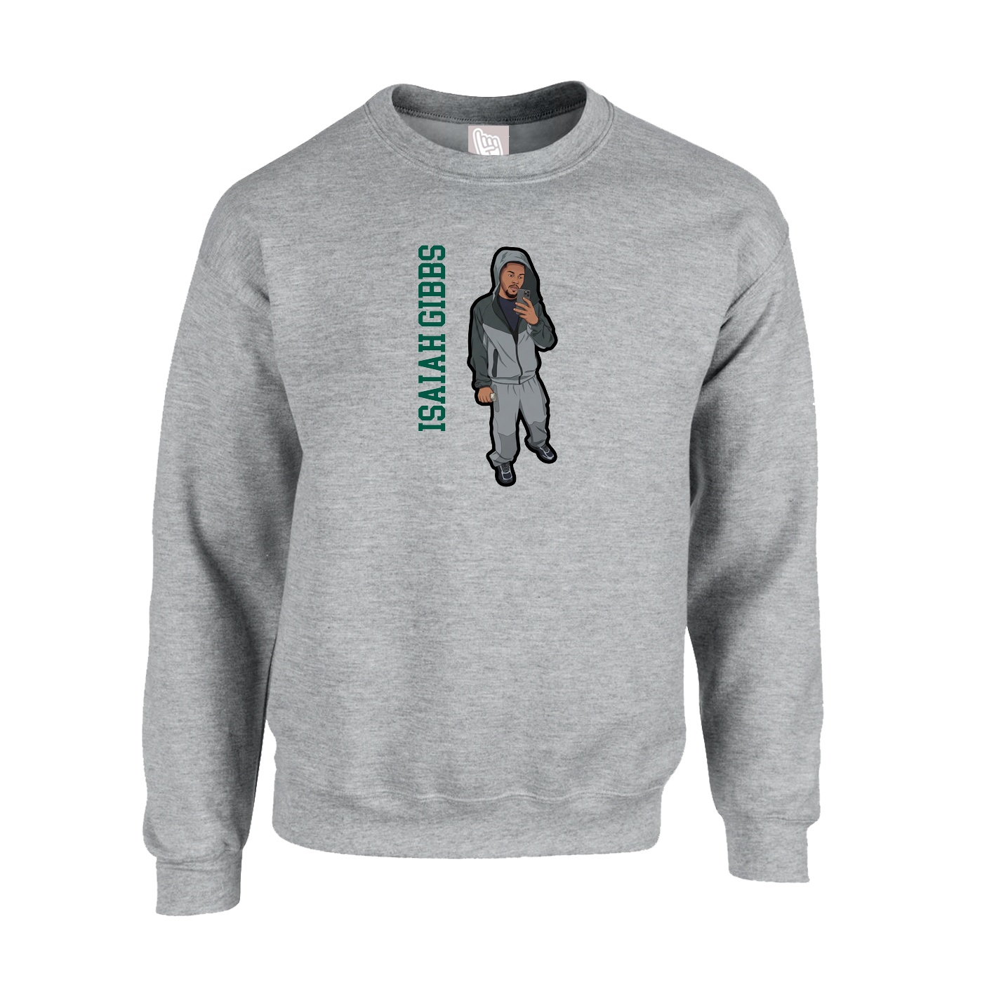 Fleece Crew — Name Vertical in Grey