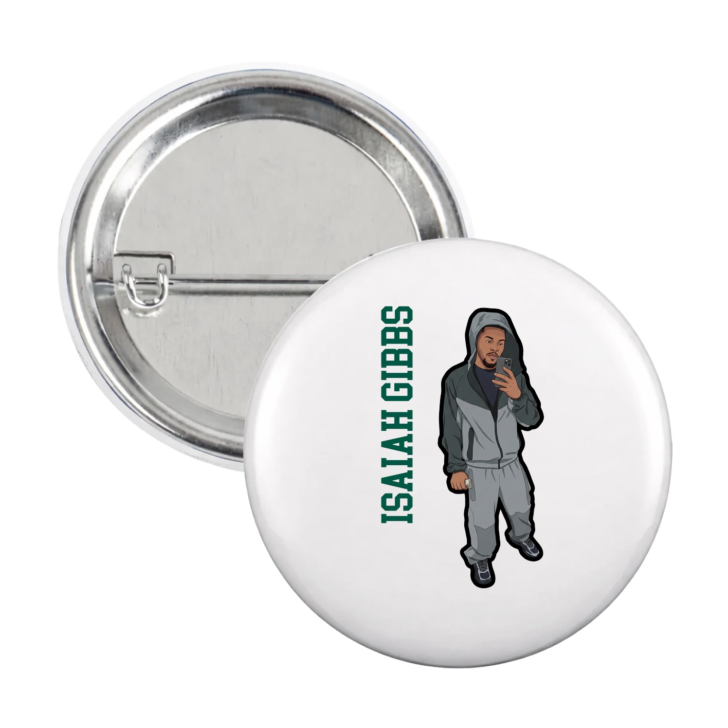 Game Day Button — Name Vertical in White