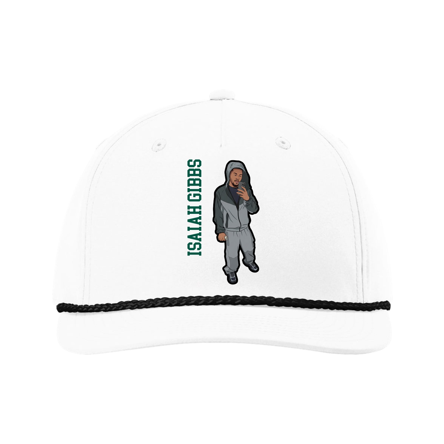 Five-Panel Classic Rope Cap — Name Vertical in White
