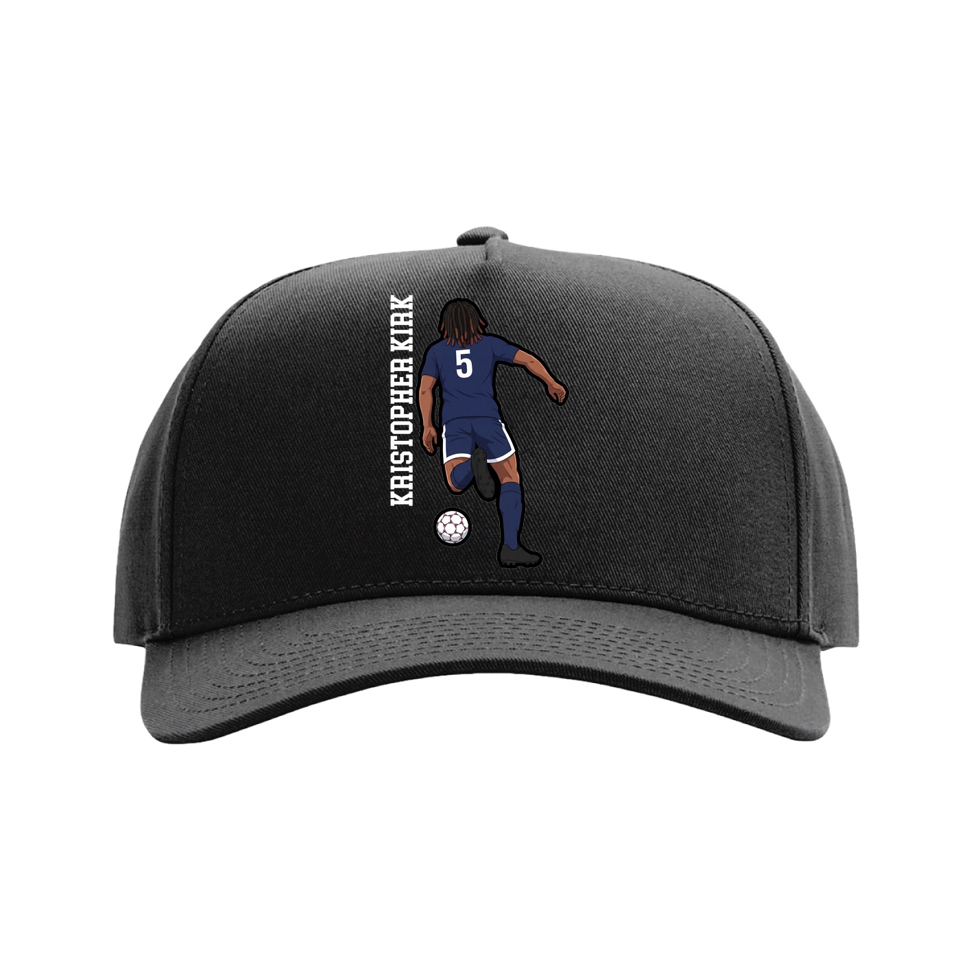 Full Fabric Five-Panel Champ Cap — Name Vertical in Black