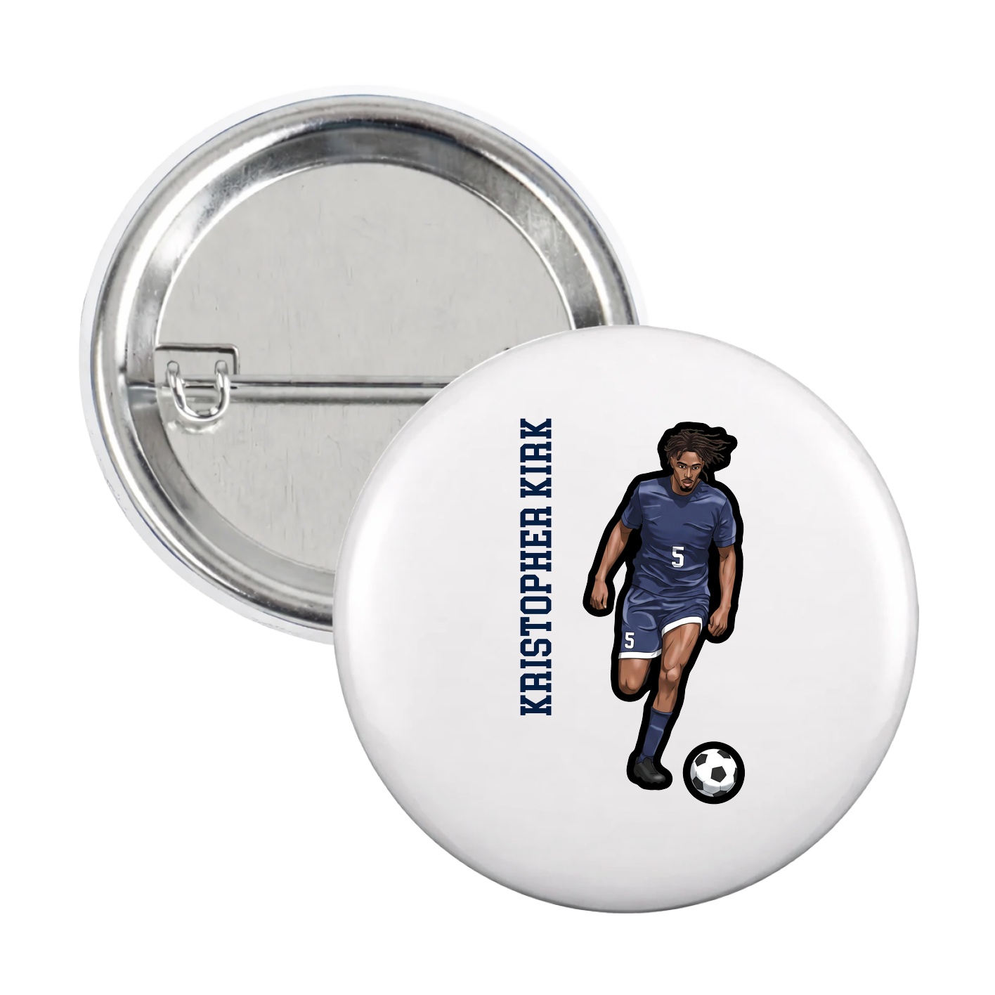 Game Day Button — Name Vertical in White