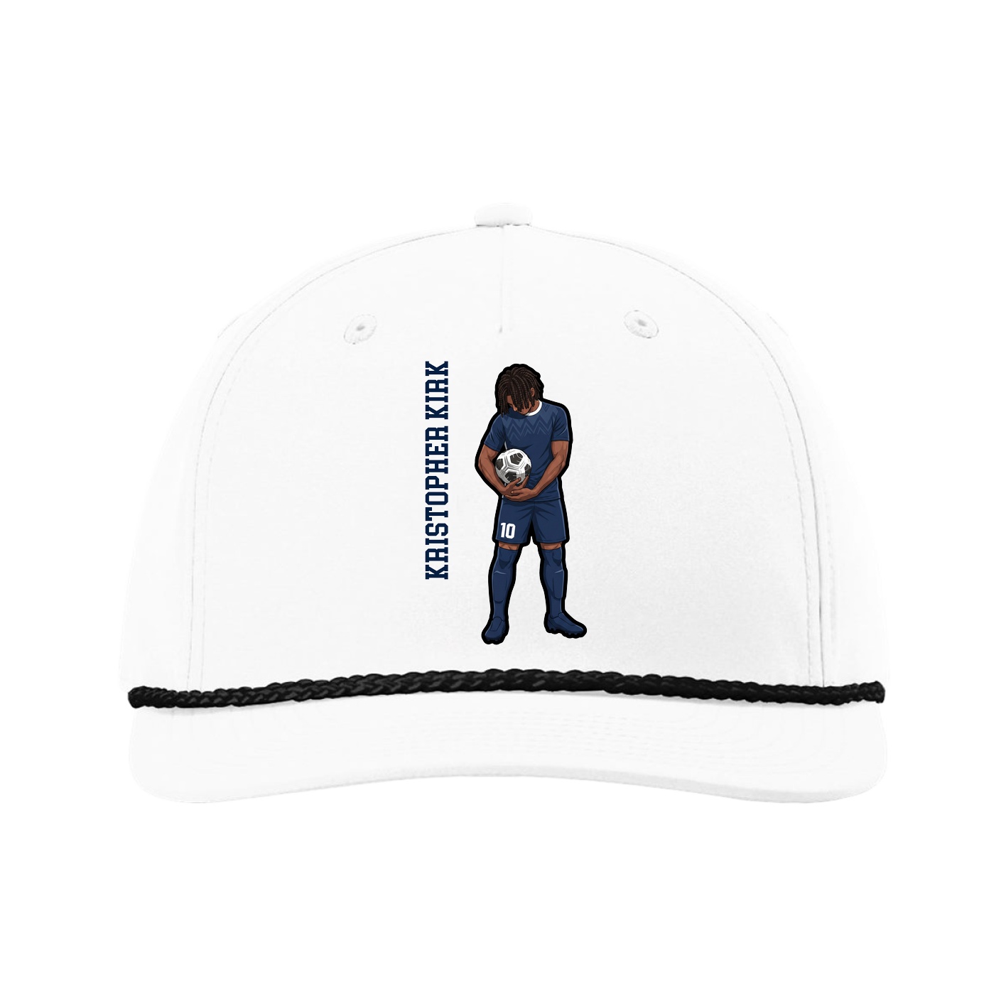 Five-Panel Classic Rope Cap — Name Vertical in White