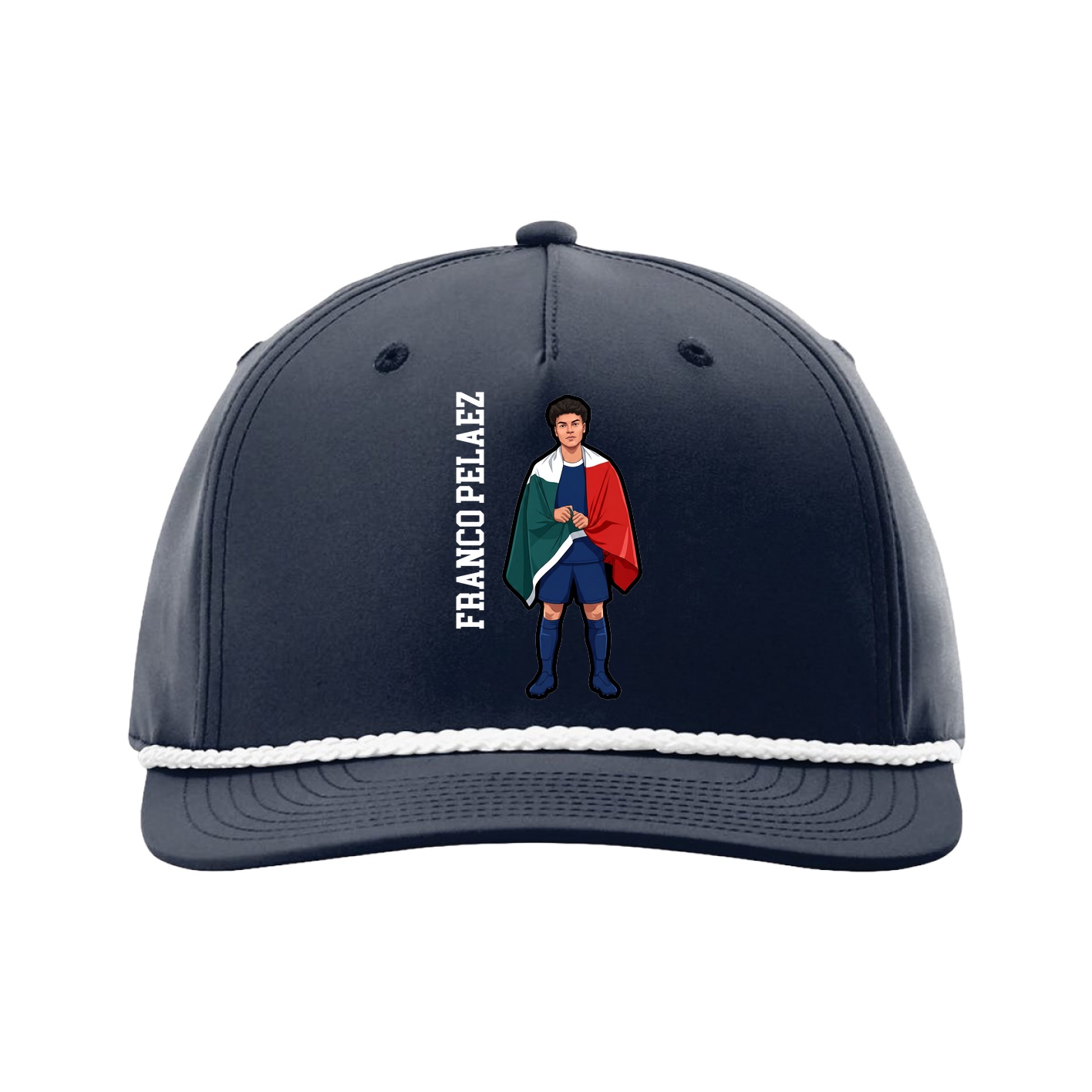 Five-Panel Classic Rope Cap — Name Vertical in Navy