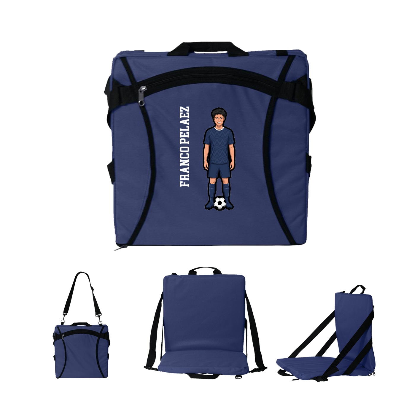 Folding Stadium Seat — Name Vertical in Navy
