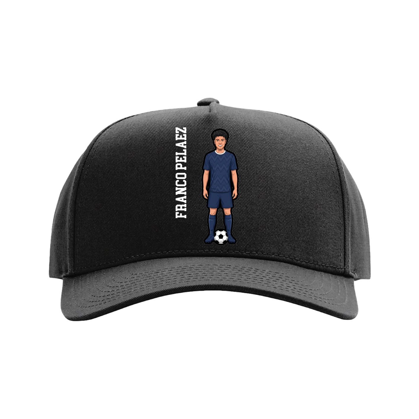 Full Fabric Five-Panel Champ Cap — Name Vertical in Black
