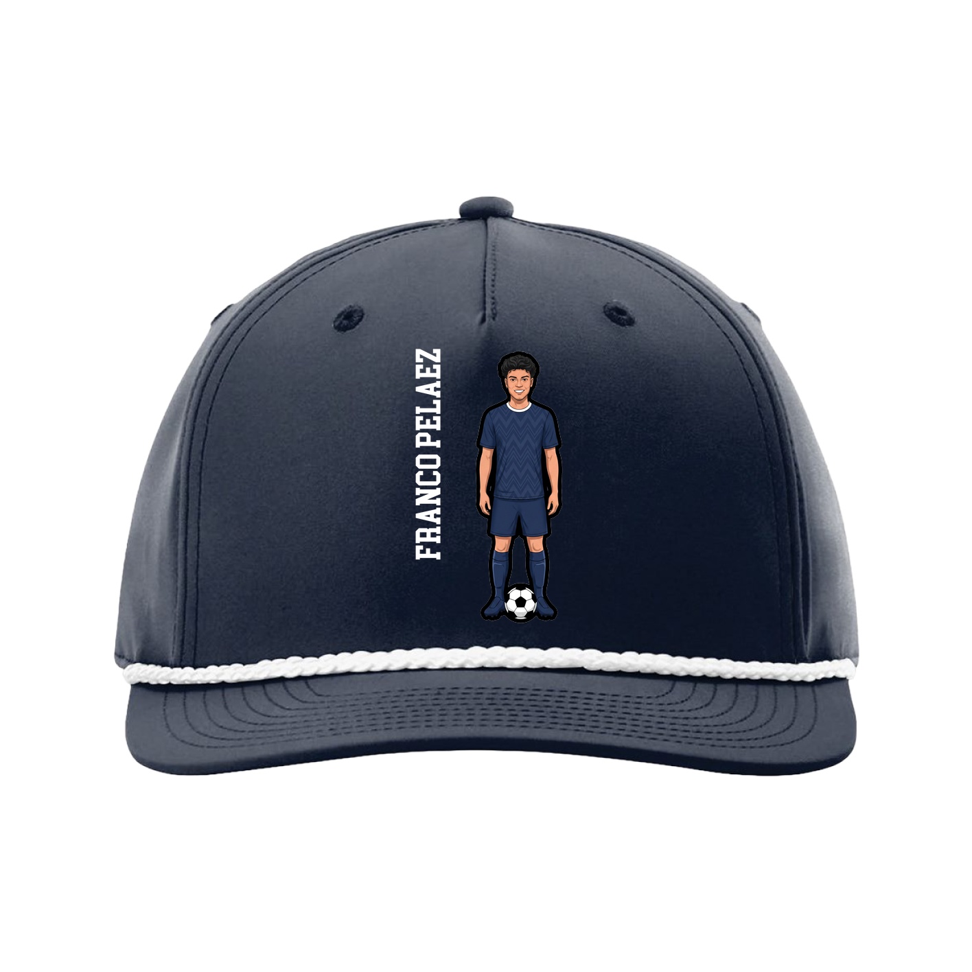 Five-Panel Classic Rope Cap — Name Vertical in Navy