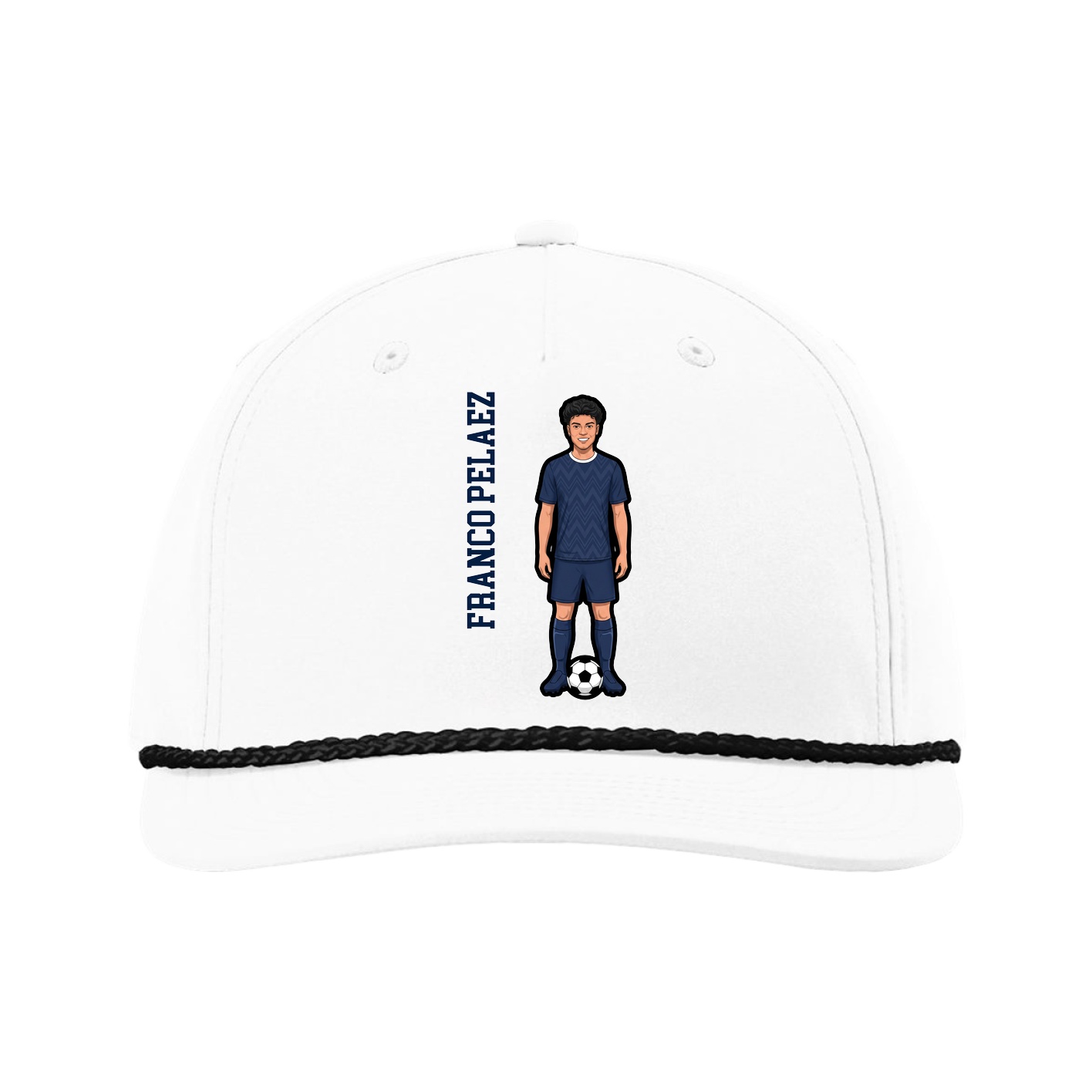 Five-Panel Classic Rope Cap — Name Vertical in White